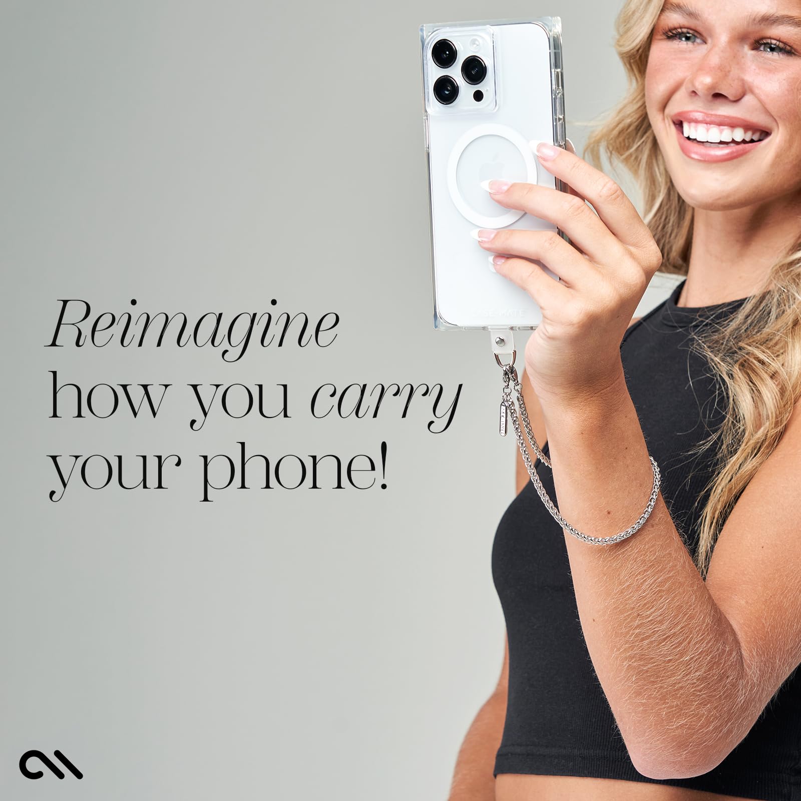 Case Mate Phone Charm With Silver Chain| Detachable Anti Theft Phone Strap | Hands Free Iphone Wrist Strap For Women | Phone Cha