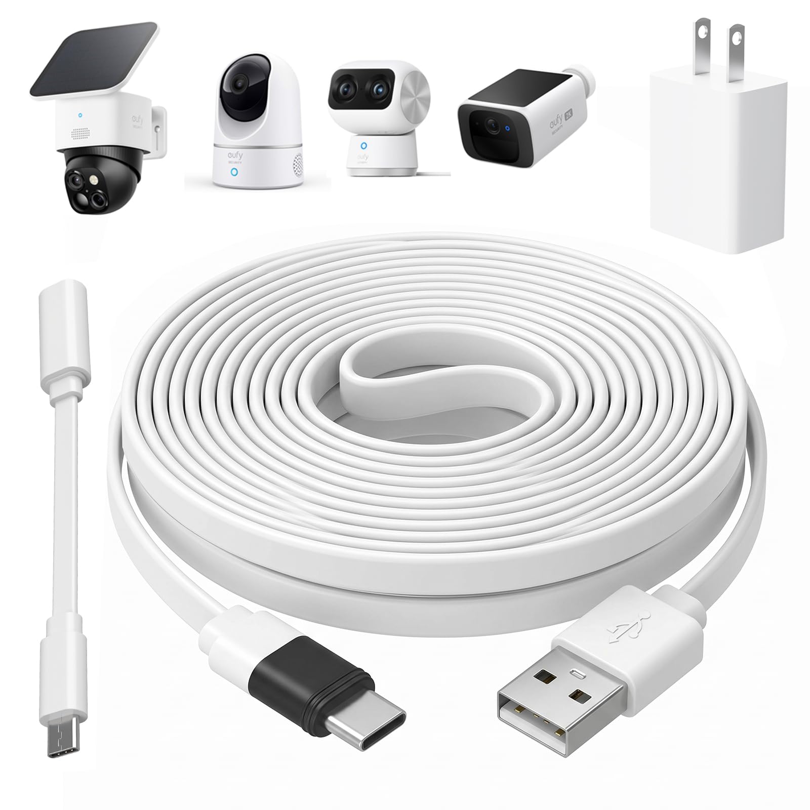 25ft Power Cord with Adapter for eufy SoloCam S340/S220, E30/E42, for eufy Cam S350, E220, Weatherproof Extension Cable for eufy