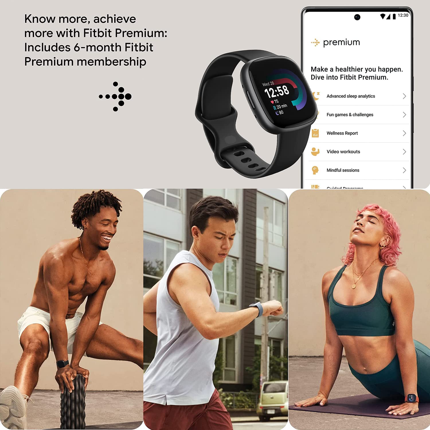 Fitbit Versa 4 Health And Fitness Smart Watch (Black/Graphite) With Built-In Gps, 6 Day Battery Life, S & L Bands, Bundle With 3