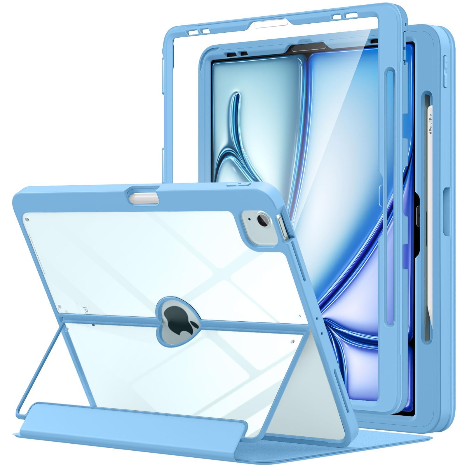 MoKo for iPad Air 13 Inch Case M2 2024 with Pencil Holder, iPad Air 13 Case, [Built in Screen Protector], iPad Air 13' Case with Clear Back & Magnetic Multi Angle Stand Cover, Sunny Blue