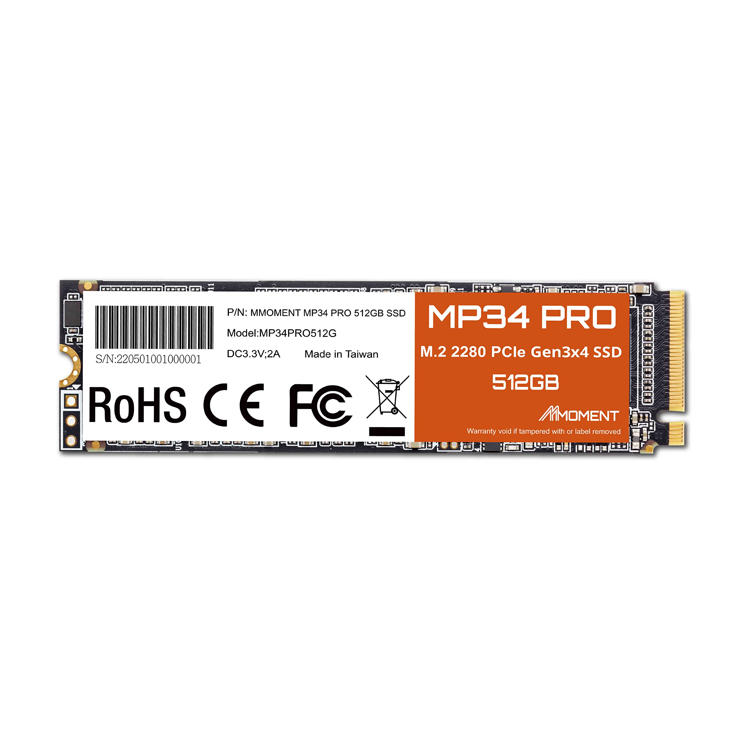 Mmoment Mp34 Pro 512Gb Pcie Gen3 Nvme M.2 2280 Internal Solid State Drive, Gen3.0X4, Read Speed Up To 3500Mb/S, For Laptop, Desk