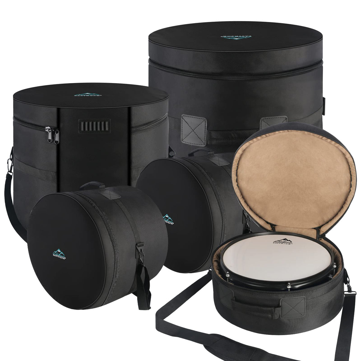 Eastrock 5-Piece Drum Bag Set For 12"" Tom, 13"" Tom, 14"" Snare, 16"" Floor Tom, 22"" Bass Drum, Drum Cases (5 Piece)