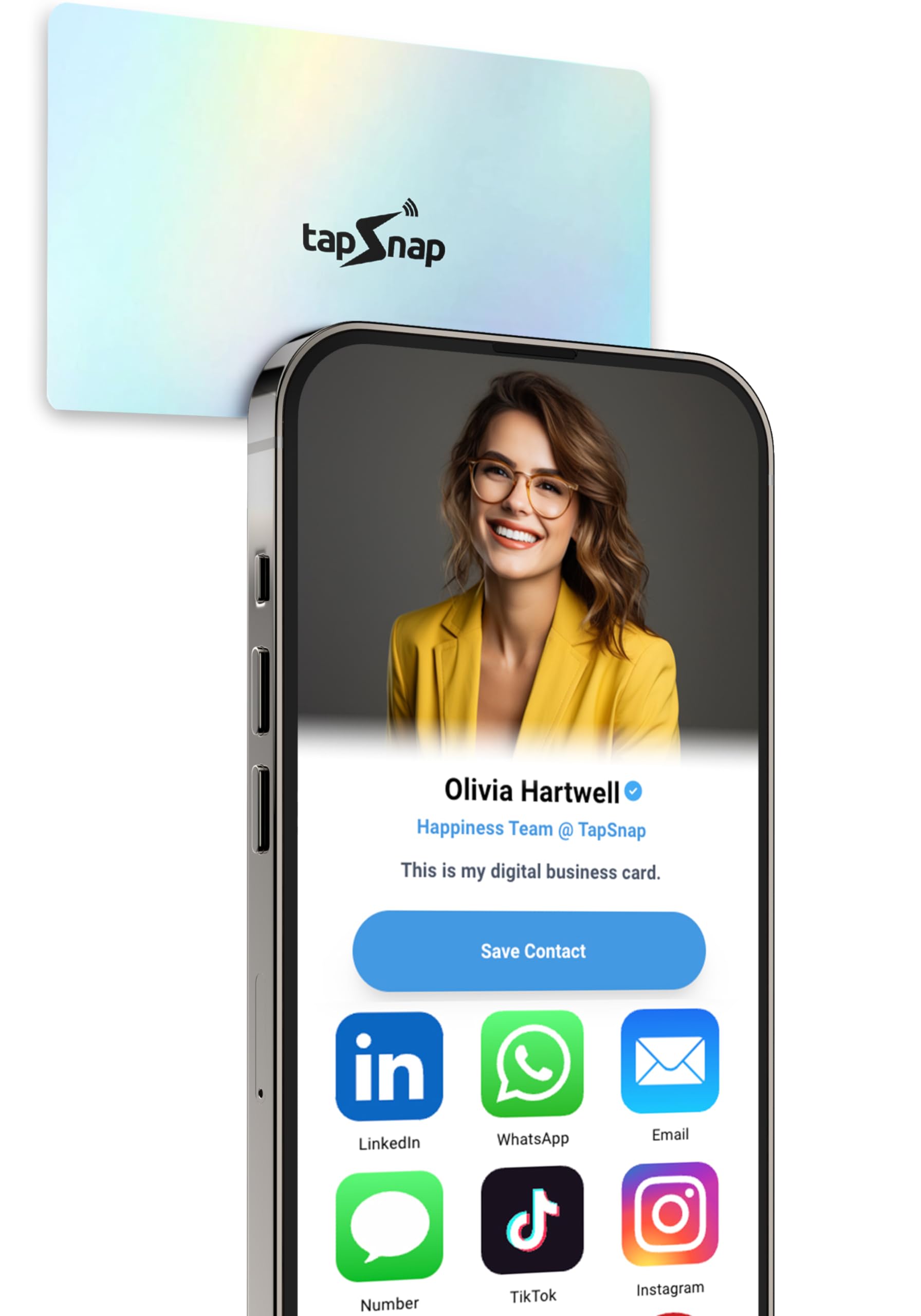 Tapsnap Digital Business Card   No Subscription   Tap To Share   Smart Nfc/Qr   Custom Business Card   Iphone & Android (Hologra