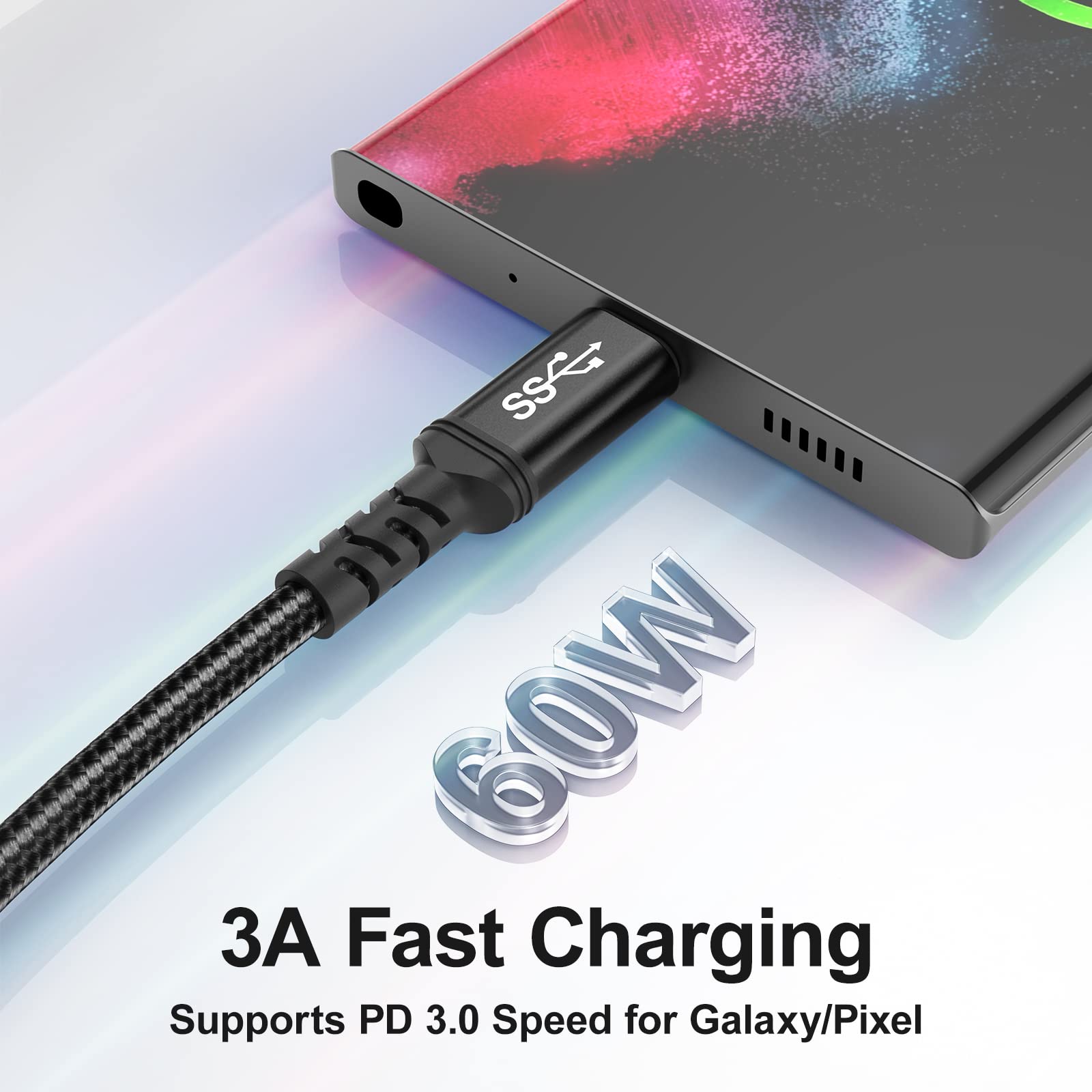 Besgoods Usb C To Usb C Cable 1.5Ft, 4Pack 60W Short Type C Charger Fast Charging 5Gbps Data Transfer Usb 3.1 Braided Cord Compatible For Iphone 16 15 Pro Max Galaxy S24 S23 Ultra S22 S21 A54, Black