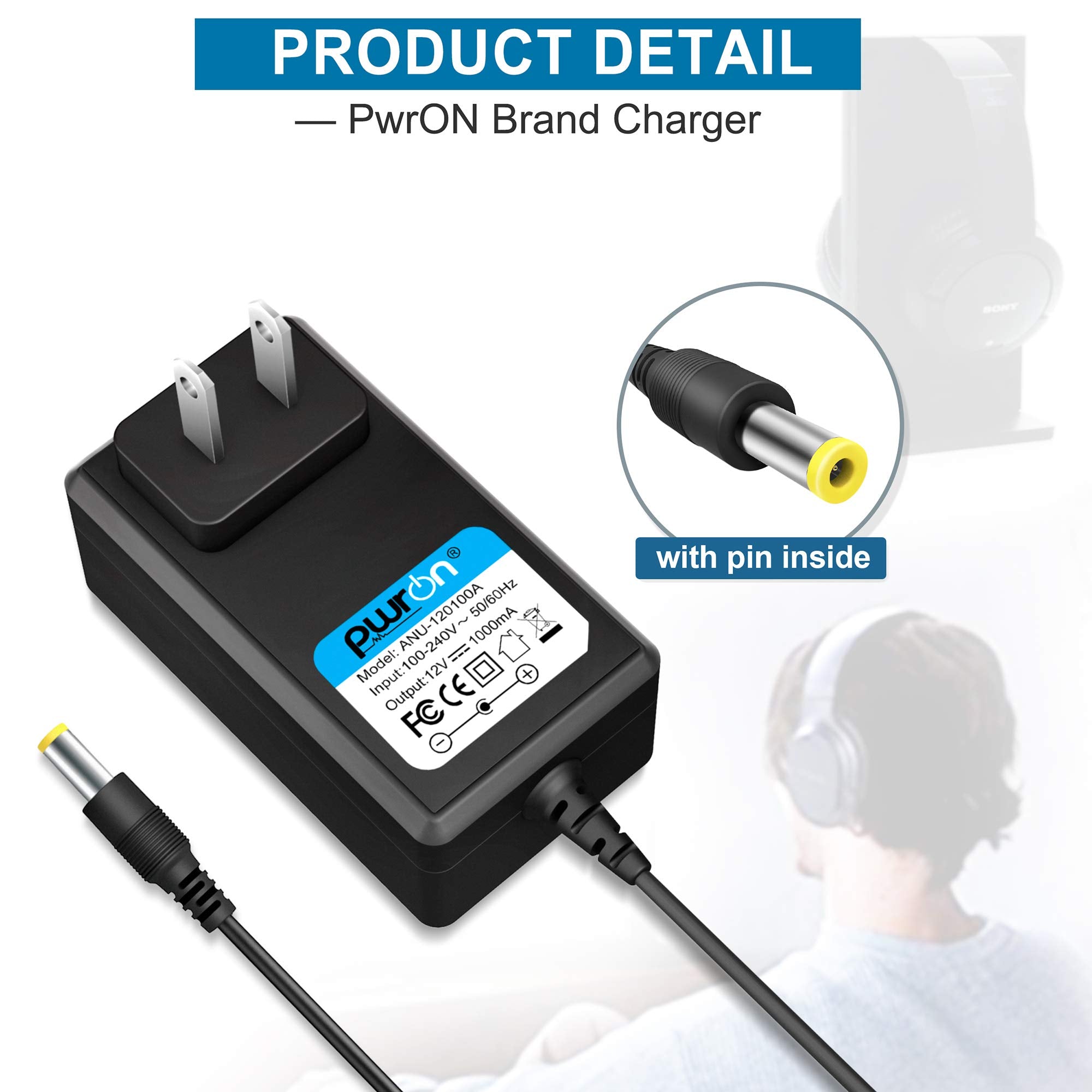 Pwron 6.6 Ft Long 12V Ac Adapter For Sony Tmr Rf985R Mdr Rf985R Tmrrf985R Mdrrf985R Wireless Headphone Rf Stereo Transmitter Power Supply Cord