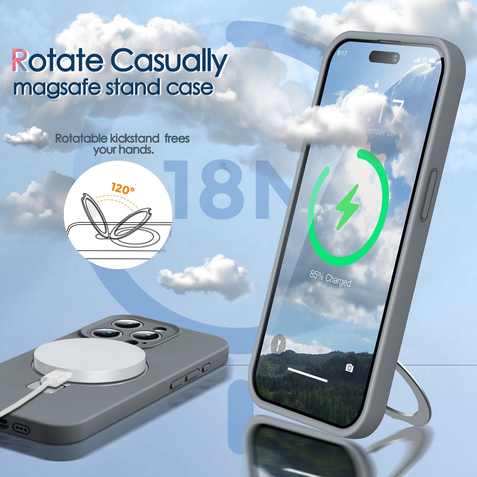 Kmambag Mag Ring Designed For Iphone 15 Pro Case, Liquid Silicone [Moisturizing Factor] Extreme Soft Slim Phone Case With Stand