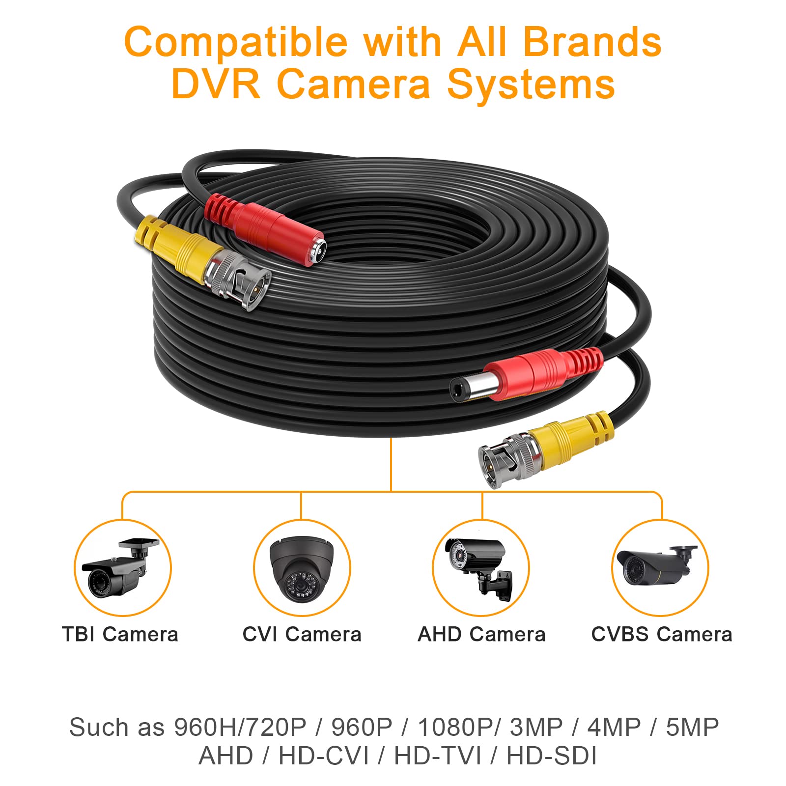 Wildhd Bnc Cable,2X150Ft All In One Siamese Video And Power Security Camera Cable Wire, Bnc Extension Cable With 2 Female Connec