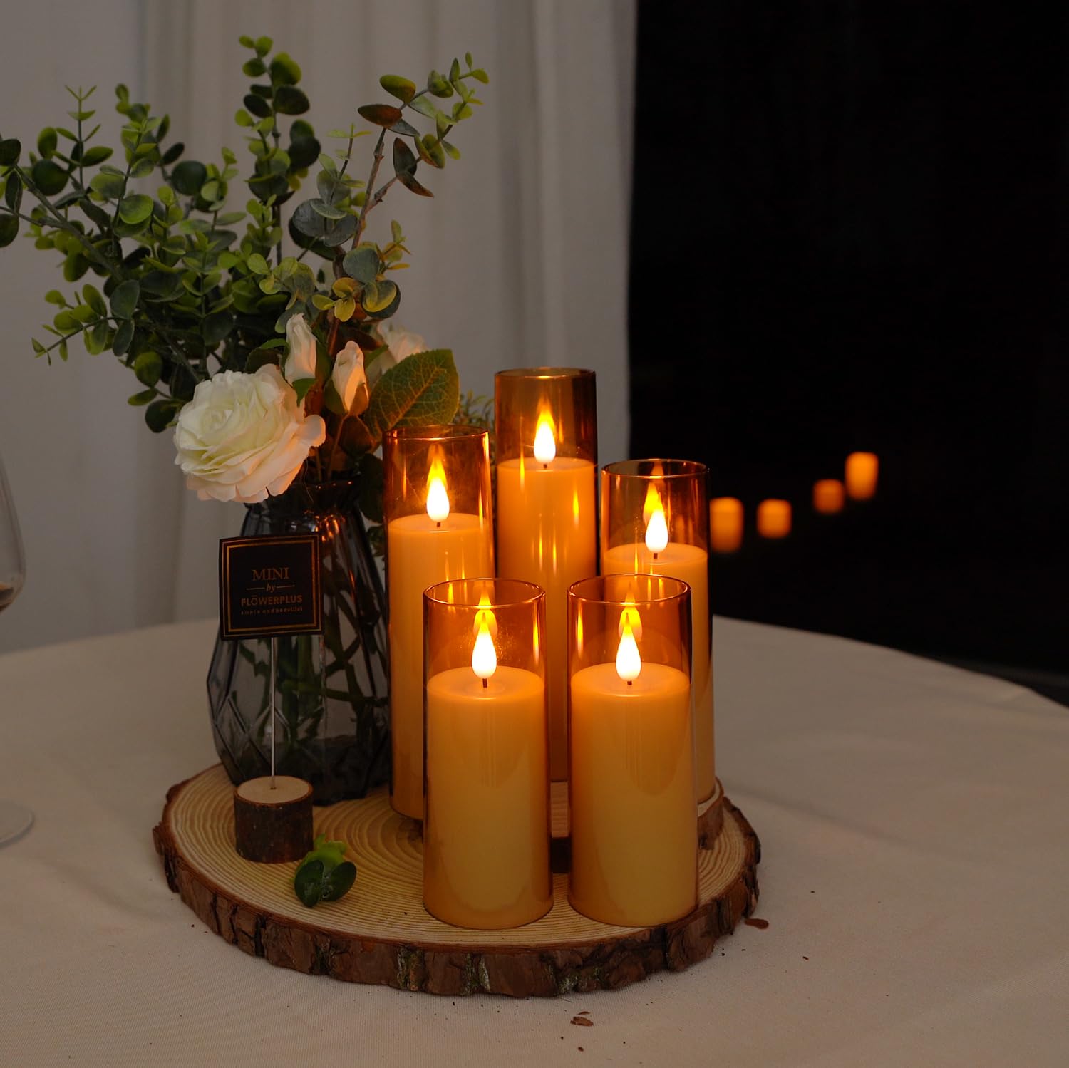 Amagic Flickering Flameless Candles, Battery Operated Candles, Amber Gold Acrylic Led Pillar Candles With Remote And Timer, 3D W