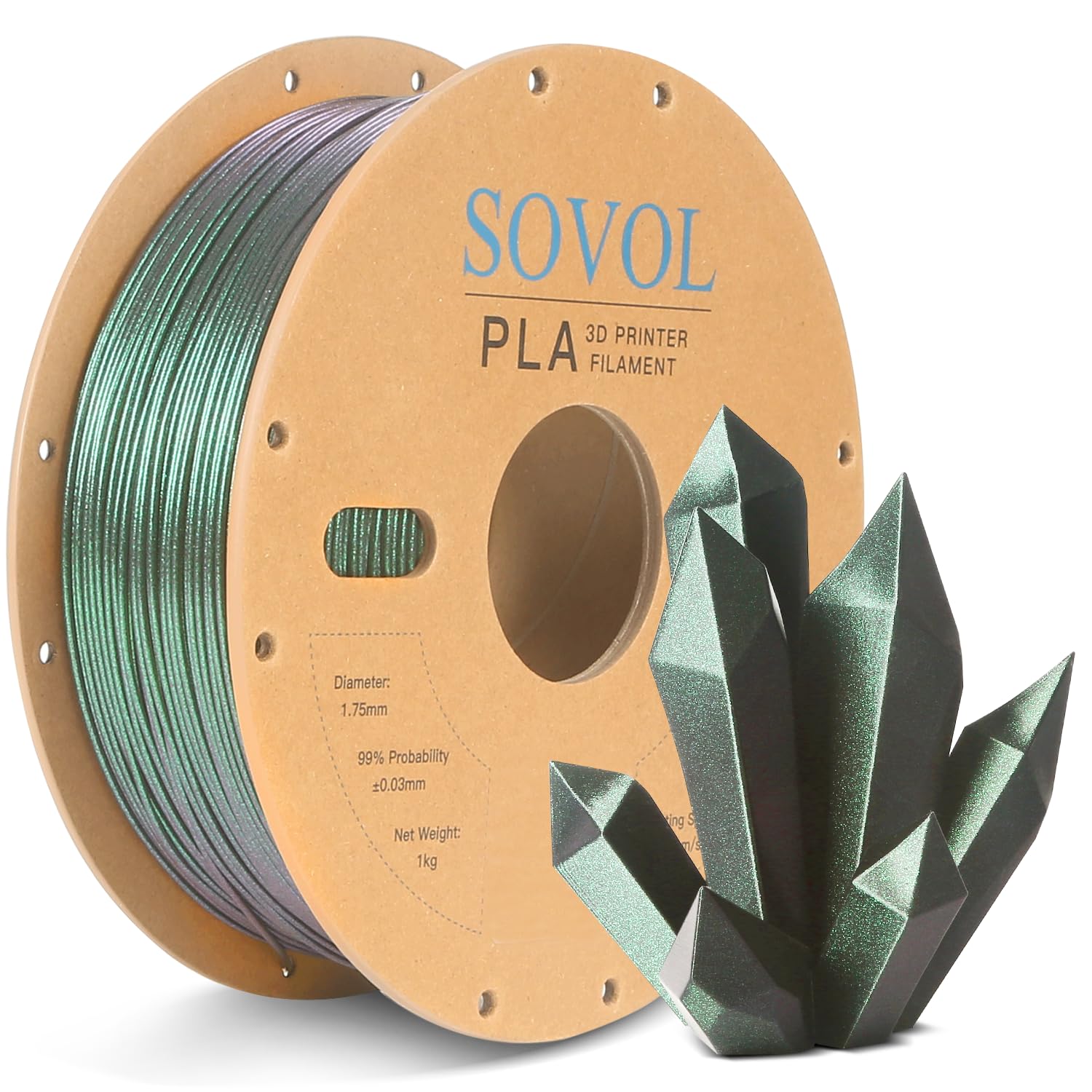 Sovol Silk Pla Filament With Green Glitter 1Kg 1.75Mm, Color Changeable 3D Printer Filament 2.2Lbs, Chameleon Shiny Pla Material