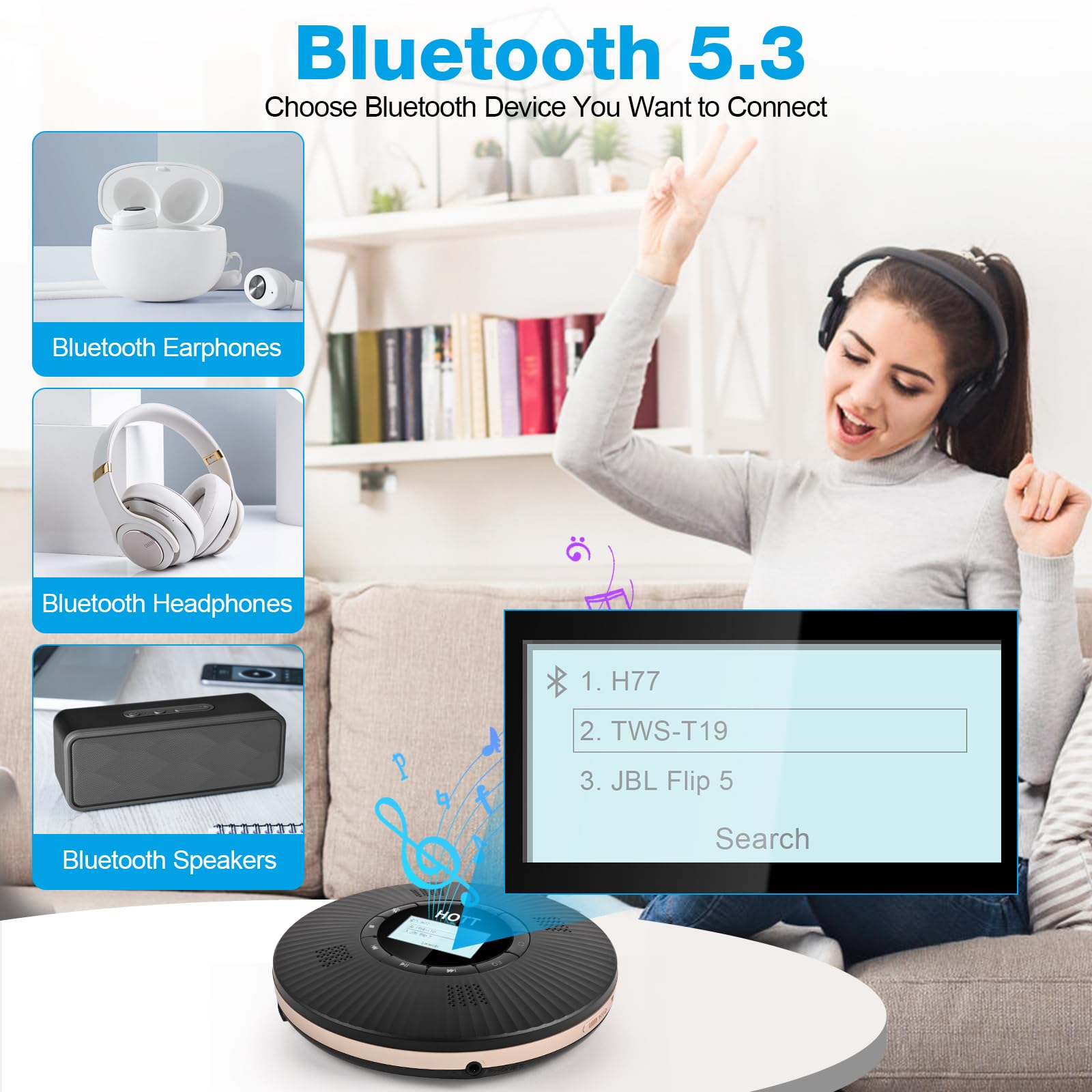 Hott Cd Player Portable With 4 Speakers, Portable Cd Player With 5.3 Bluetooth And Fm Transmitter With Big Lcd Screen Rechargeab