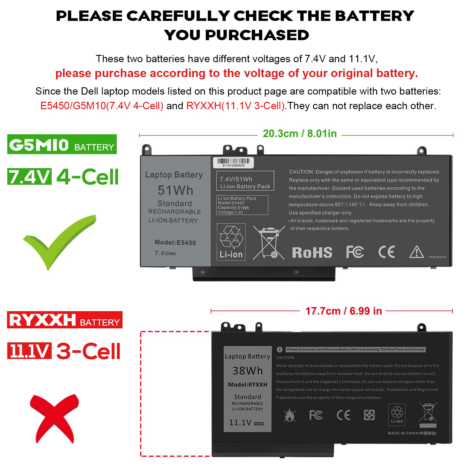 G5M10 Battery For Dell Latitude 14 15 E5450 E5550 E5250 P48G001 Series, 15.6 Inch, Wyjc2 0Wyjc2 8V5Gx R9Xm9 1Ky05 08V5Gx Vmkxm 5