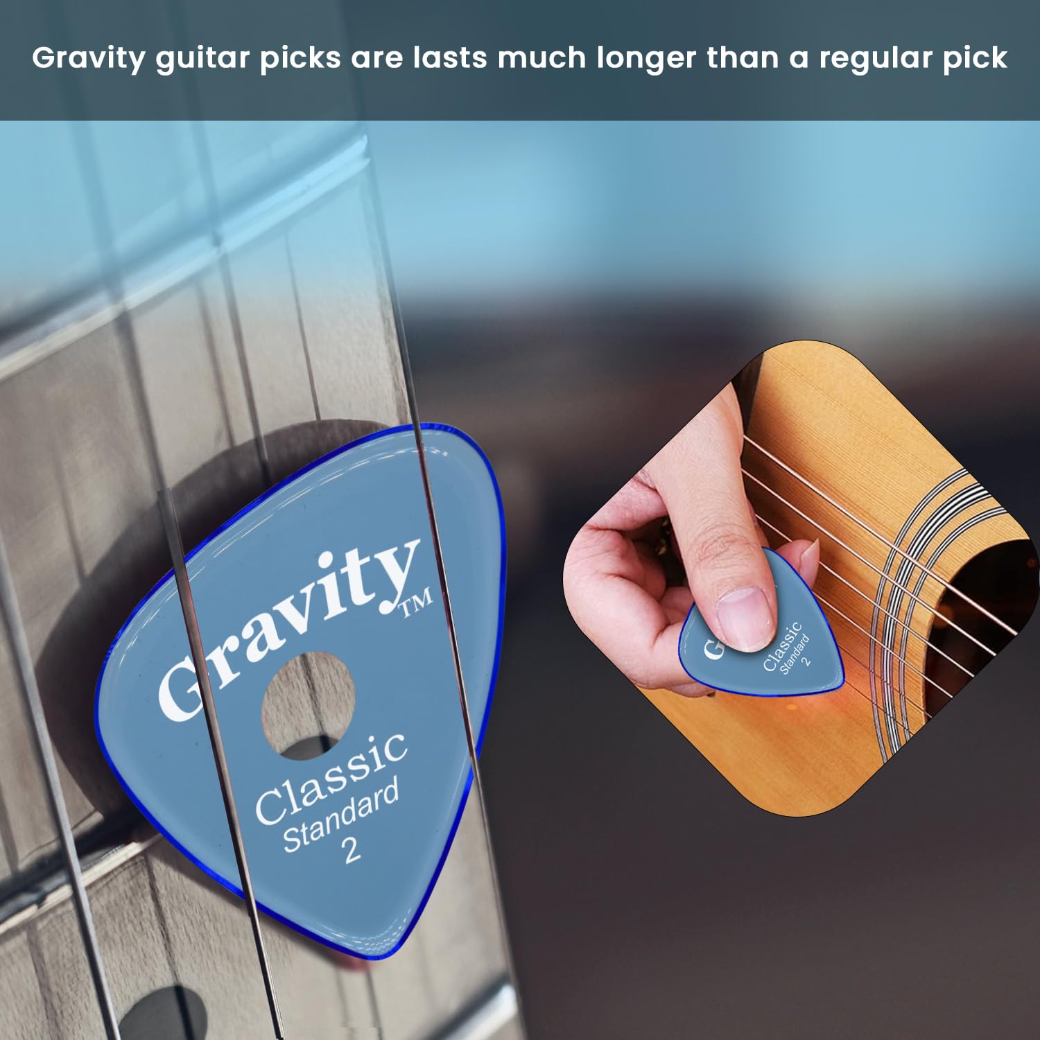 Gravity Picks Classic Guitar Pick   2.0Mm Blue   Polished W/Round Grip Hole