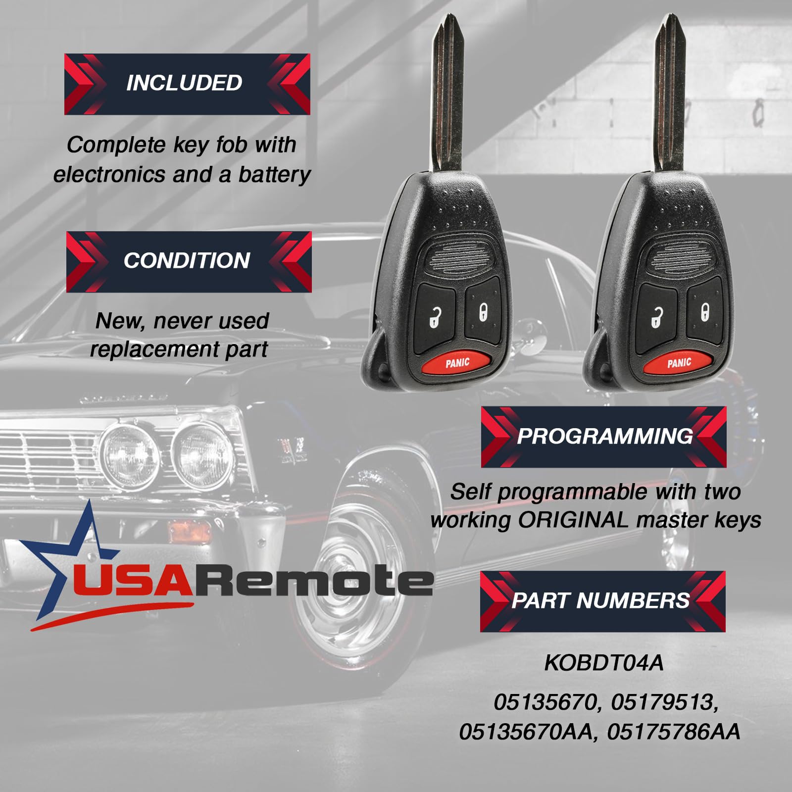 Key Fob Fits Dodge Caliber Dakota Durango Magnum Nitro Ram / Mitsubishi Raider 2004 2005 2006 2007 2008 2009 2010 2011 2012 (Kob