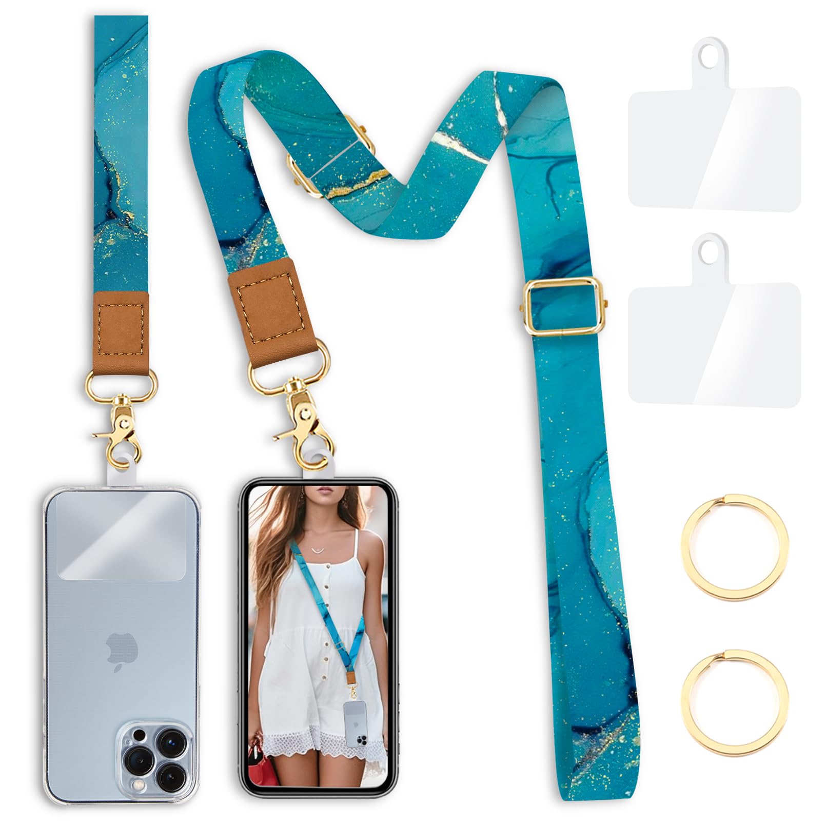 Cell Phone Lanyard Crossbody With Wrist Strap, Blue Marble Phone Lanyards For Around The Neck Wristlet Adjustable Phone Strap, L