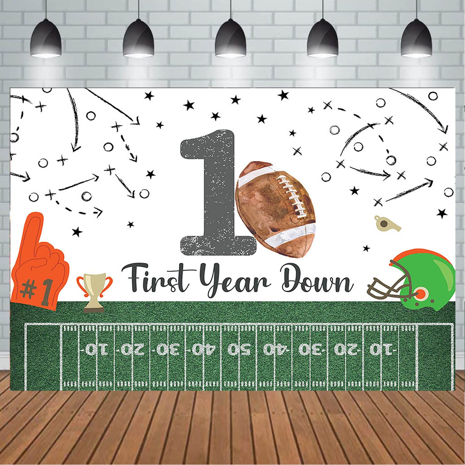 Maysskq Football First Birthday Backdrop It'S Game Time First Year Down Photo Background Game On Football Boy Birthday Party Dec