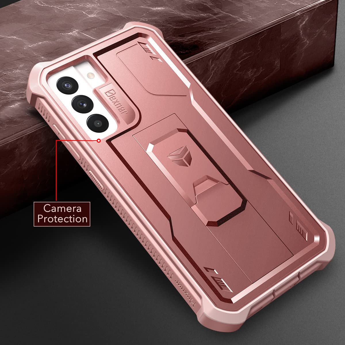 Dexnor For Samsung Galaxy S21 Fe Case, [Built In Screen Protector And Kickstand] Heavy Duty Military Grade Protection Shockproof