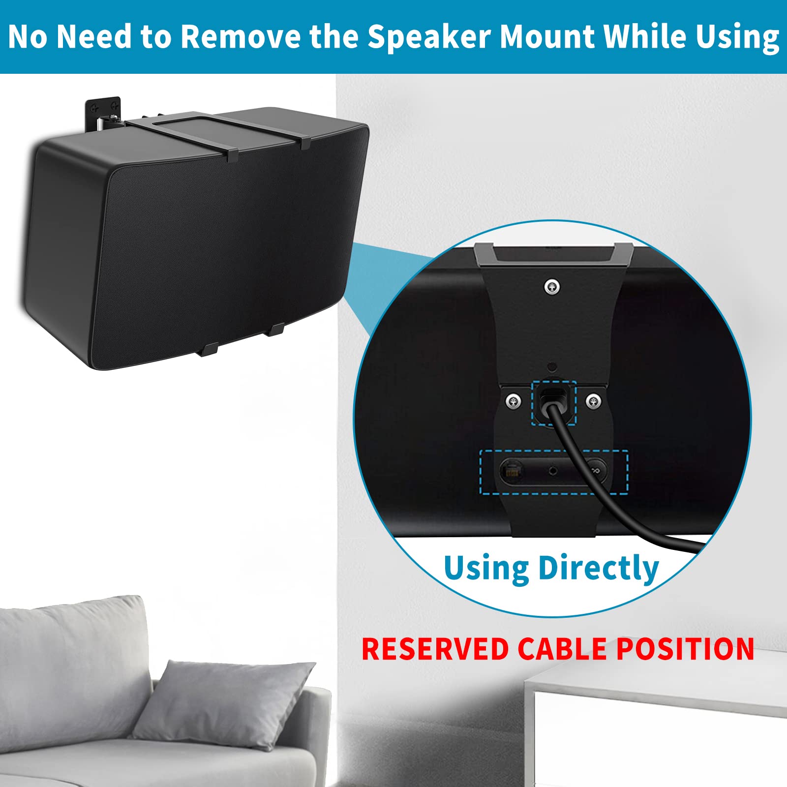 Notiela Speaker Wall Mount For Sonos Five & Play 5 Gen 2 Speaker Mount, Tilt & Swivel Adjustable Bracket For Sonos Play:5 And So