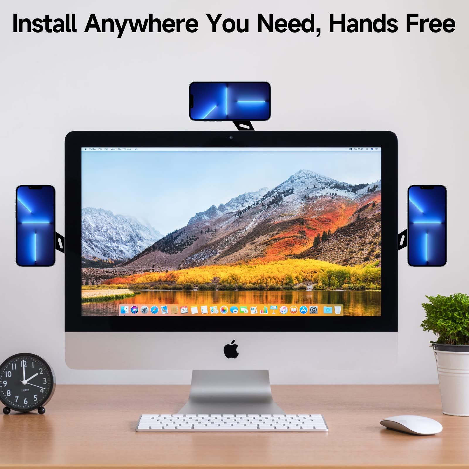 Dk177 Magnetic Phone Holder, Laptop Or Desktop Monitor Side Mount Phone Mount, Slim Portable Foldable Phone Stand Compatible Wit