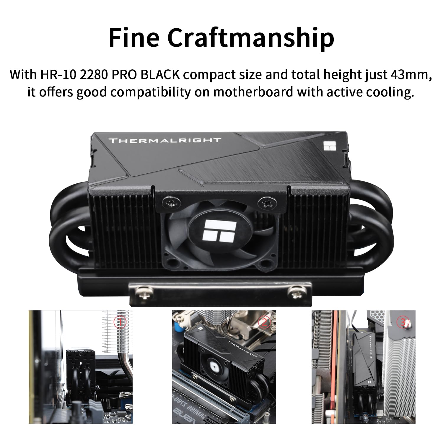 Thermalright Hr10 2280 Pro Black Ssd Cooler, Double Sided Heatsink, Carries 14.8W/M.K Silicone Pad, Includes 4 Heatpipes, Reflow