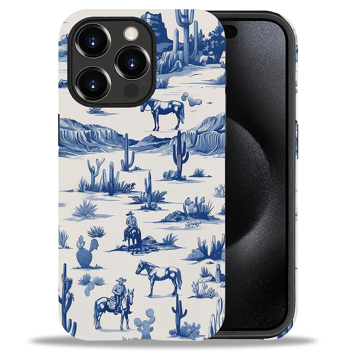 Fkbrcl4U For Iphone 15 Pro Case, Hybrid 2-Layer Silicone Protective Matte Case For Girl Women Western Cowboy Horse Cow Desert Ca