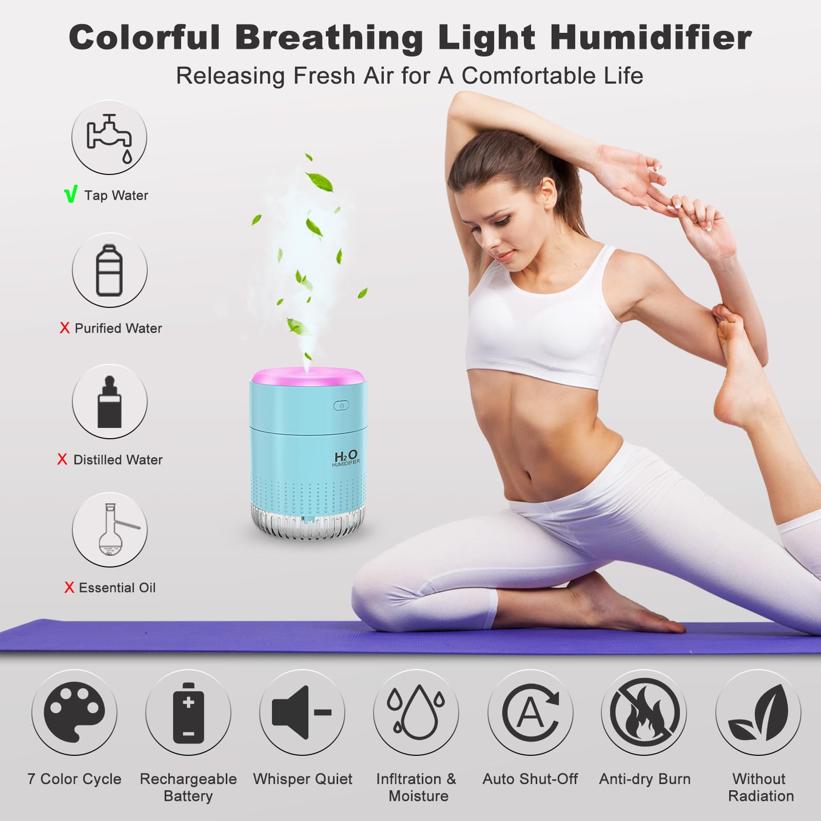 Rechargeable Mini Humidifier, Colorful Cool Mist Humidifier With 7 Color Light, Small Personal Desktop Humidifier For Baby Bedro
