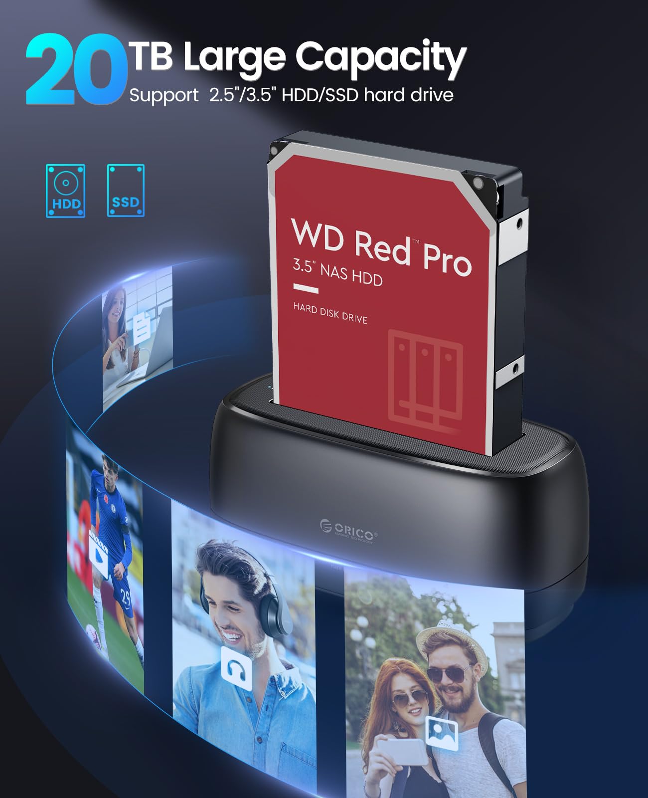 ORICO External Hard Drive Docking Station for 2.5/3.5 Inch HDD SSD USB 3.0 to SATA Hard Drive Dock Up to 22TB Support UASP 12V Power Adapter Supply DD18