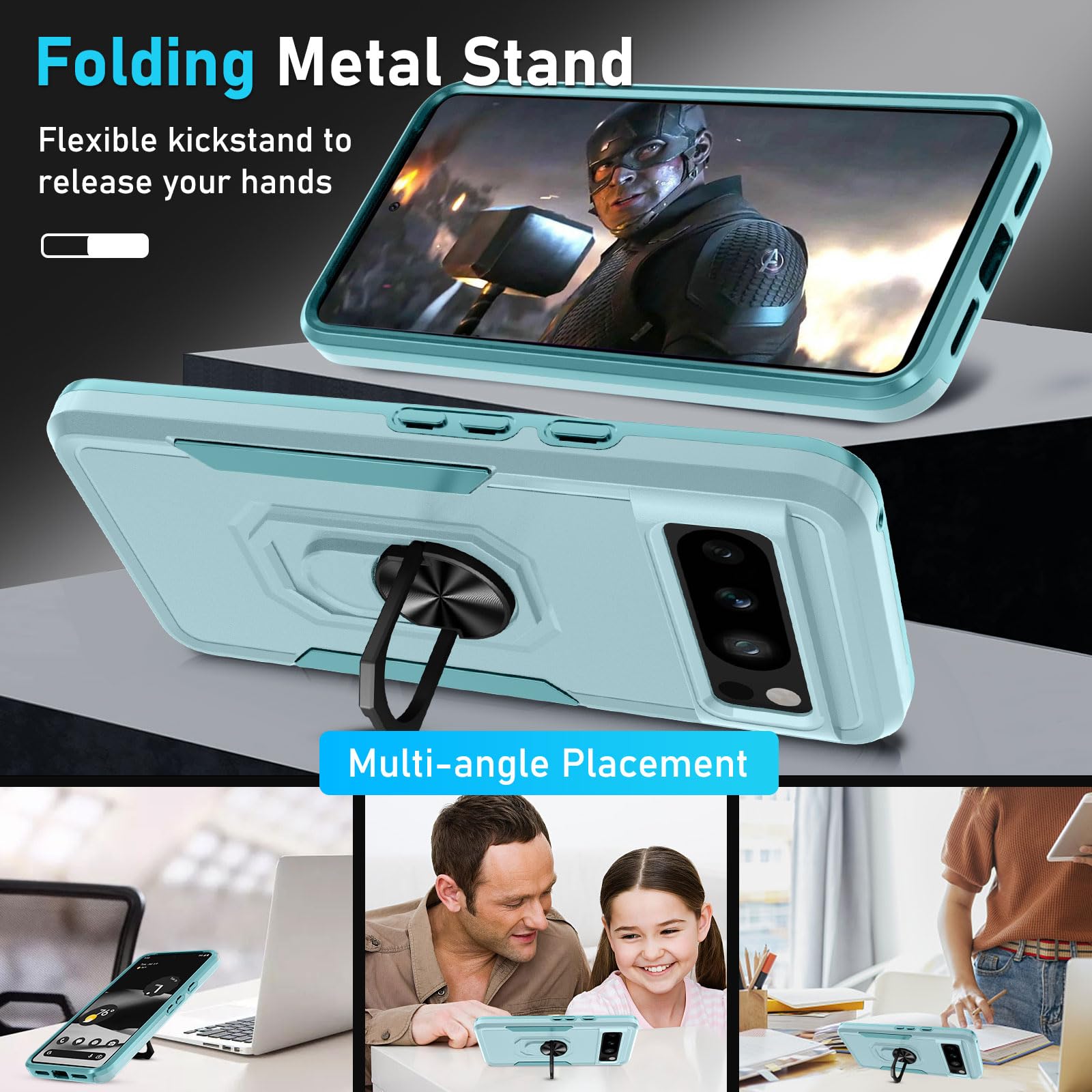 Janmitta For Google Pixel 8 Pro Case With Screen Protector+Camera Lens Protector,Heavy Duty Shockproof Full Body Phone Cover Bui