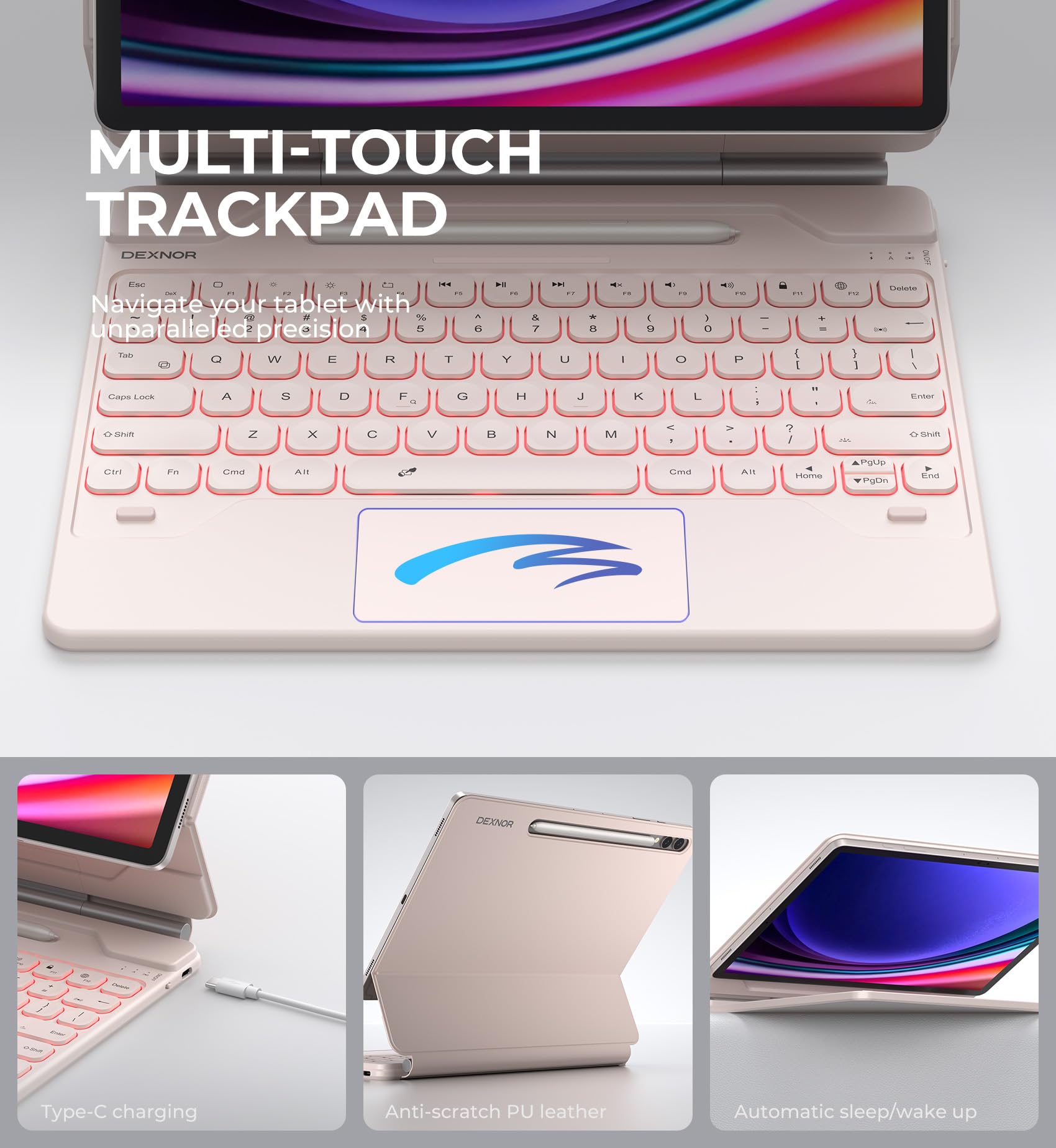 Dexnor For Samsung Galaxy Tab S9+ Plus/S9 Fe+ Plus/S8+ Plus/S7+ Plus/S7 Fe Case With Keyboard 12.4 Floating Cantilever Magnetic