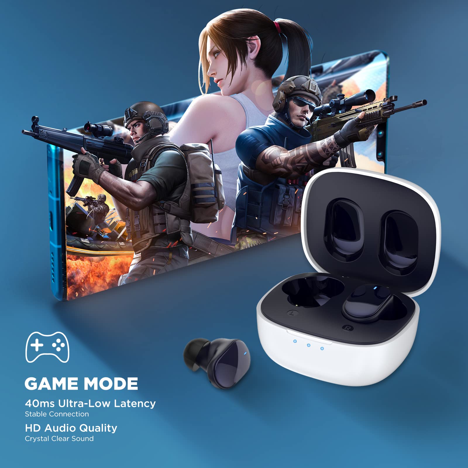 Htc True Wireless Earbuds 7 Bluetooth 5.3, In-Ear Headphones Noise Cancelling 10Mm Driver With Deep Bass For Gaming, Working -40