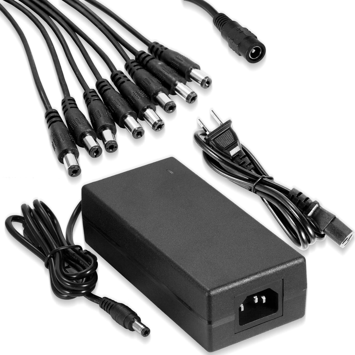 12V 5A Security Camera Power Supply with 8Way Splitter Cable AC 100240V to DC Converter for CCTV DVR Surveillance Systems Comp