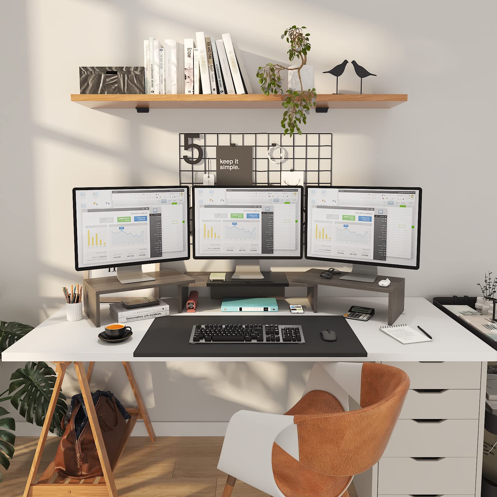 Westree Triple Dual Monitor Stand Riser, 56  Extra Long Monitor Stand For 1~2~3 Monitors, Monitor Stand With Length And Angle Ad