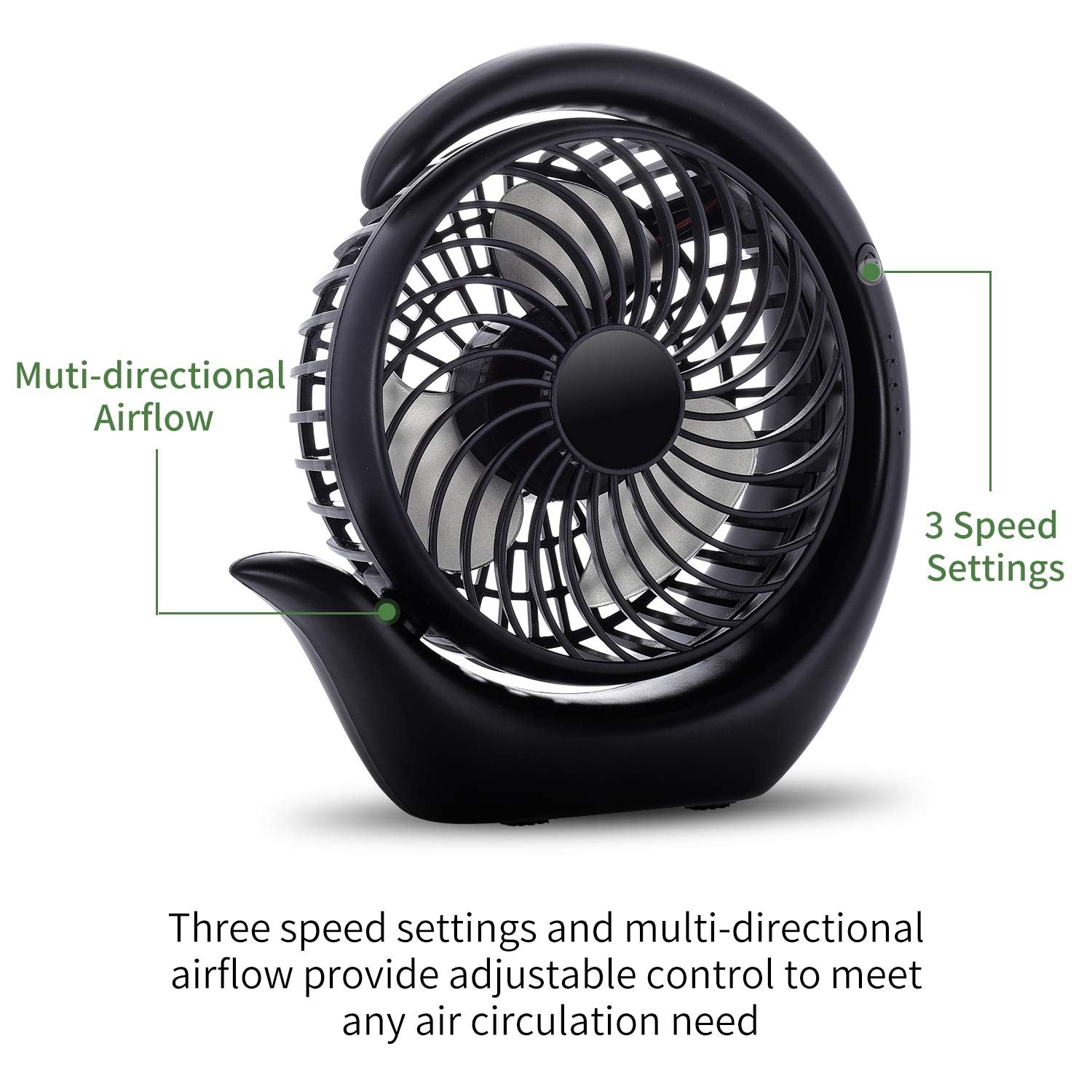 Acemining Desk Fan, Quiet Small Fan, Usb Fan For Rooms, Rechargeable Table Fan Battery Operated Desktop Fan, Portable Office Fan