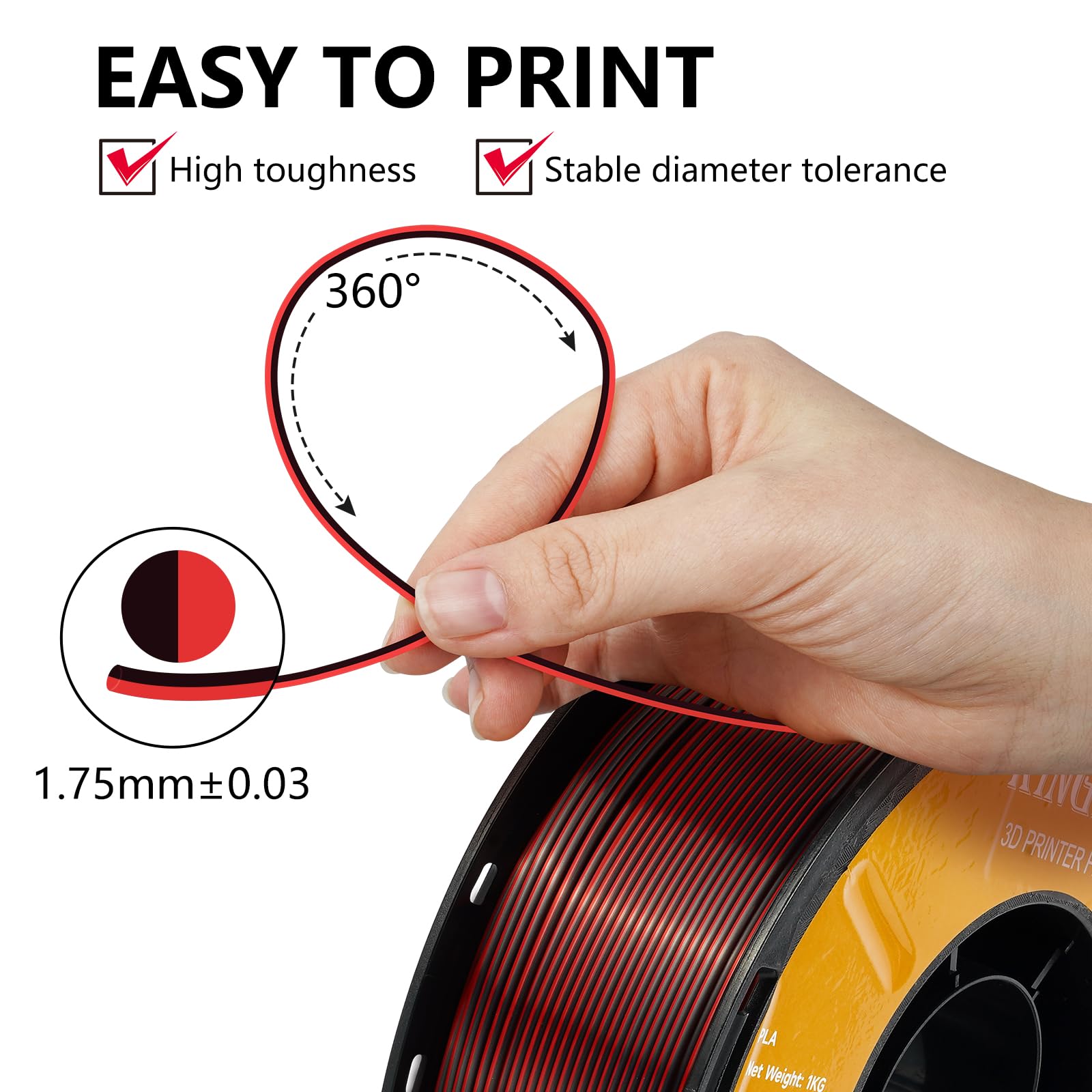 Kingroon Pla 3D Printer Filament, Dual Color Silk Pla Filament, Dimensional Accuracy +/- 0.03 Mm, 1Kg Spool(2.2Lbs), 1.75 Mm, Bl