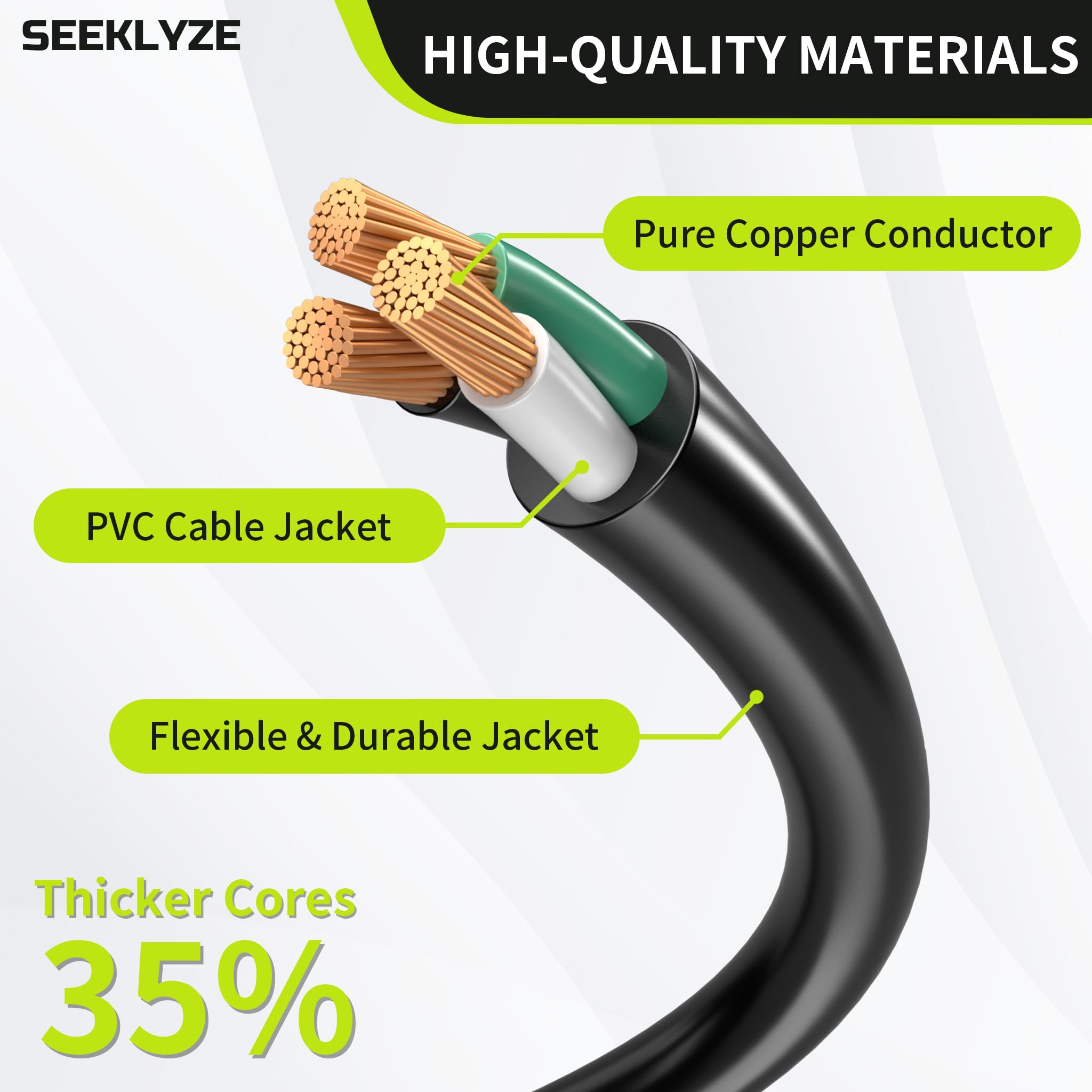 16/3 Black 15 Ft (2Pack) Extension Cord, Indoor Extension Cord For Laptops, Coffee Makers, Office Home Appliances, 3 Prong Resis