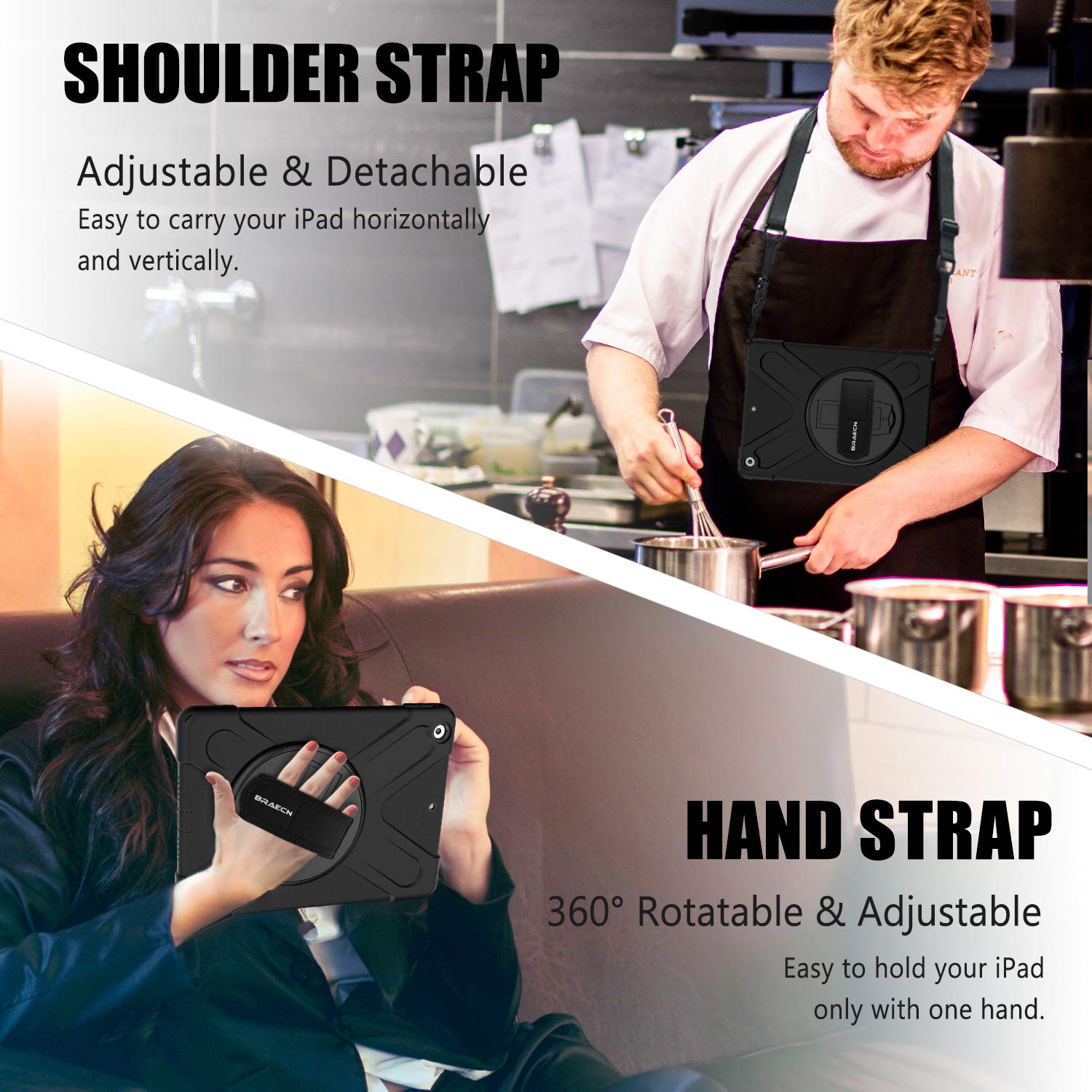 Braecn For Ipad 9Th/8Th/7Th Generation Case, Ipad 10.2 2021/2020/2019 Case With Built In Screen Protector, Hand Strap, Swiveling