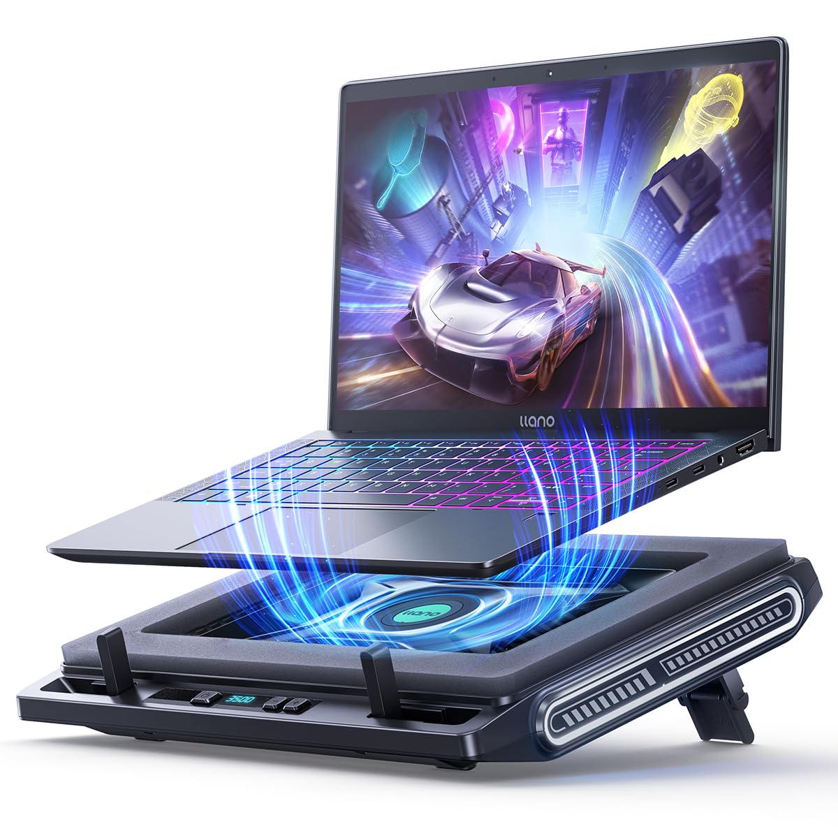 Llano V10 Laptop Cooling Pad With Powerful Turbofan, Gaming Laptop Cooler With Adjustable Variable Speed, Buttoncontrol,Lcd Scre