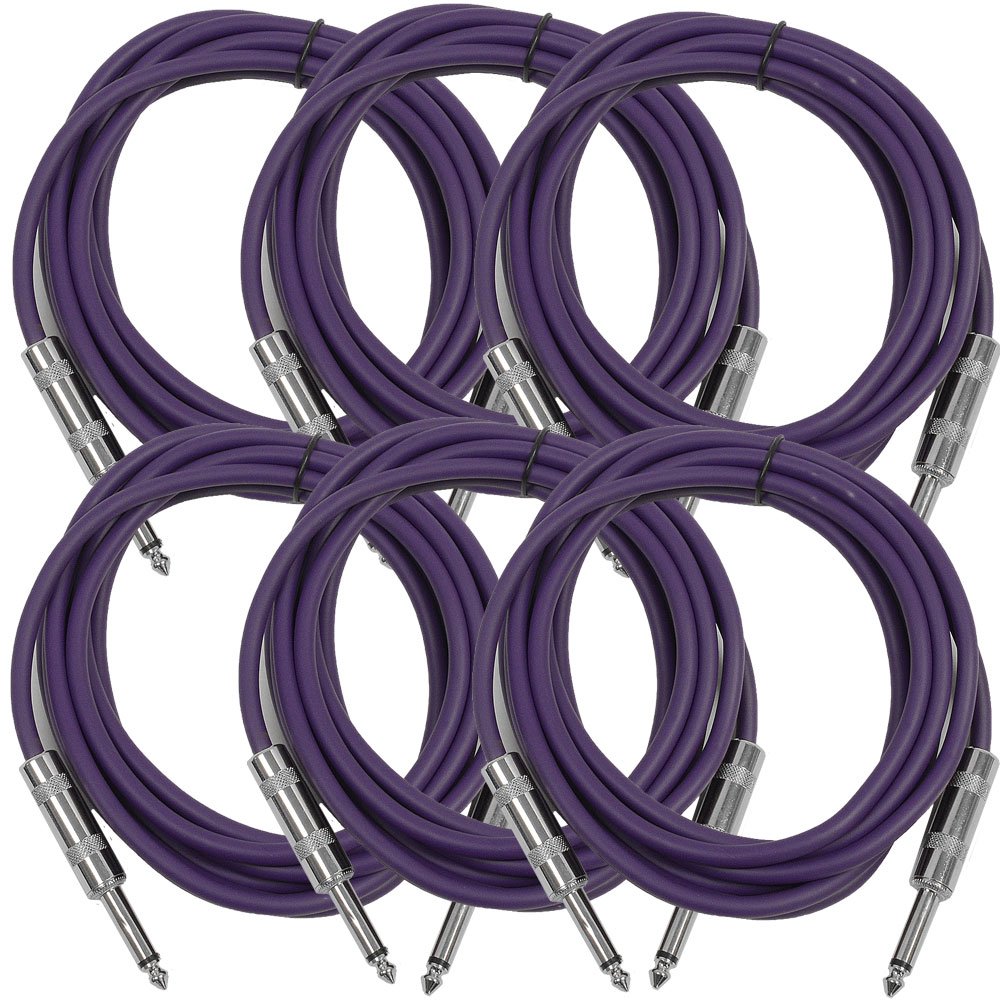 Seismic Audio Sastsx-10Purple-6Pk 10-Feet Ts 1/4-Inch Guitar, Instrument, Or Patch Cable, Purple
