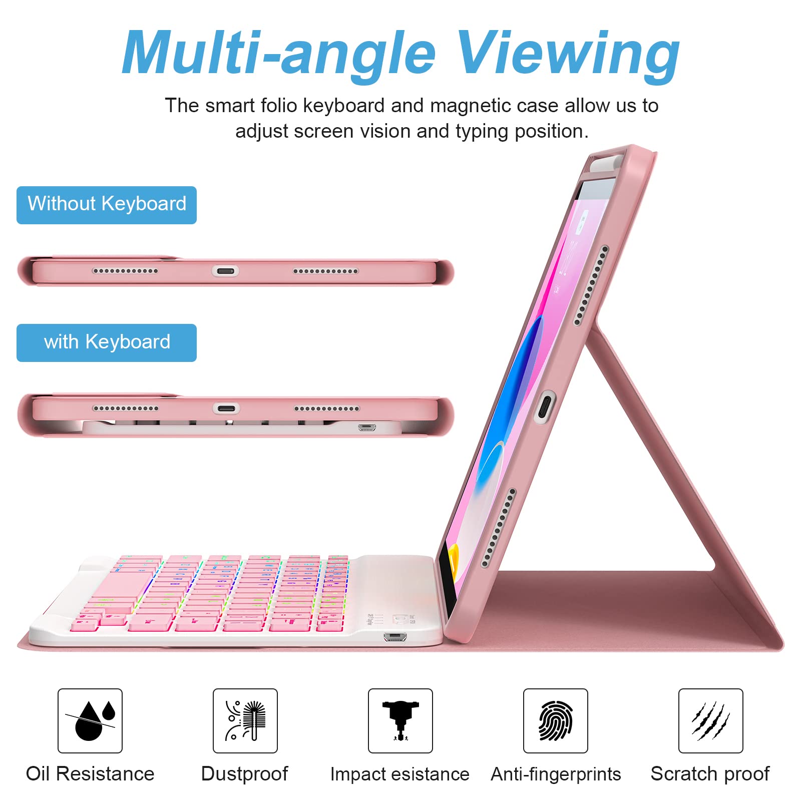 Aliwlhof Case With Keyboard Ipad 10Th Generation (10.9'', 2022),Keyboard Case For Ipad 10.9'' 10Th Gen, 7 Colors Backlit Keyboar