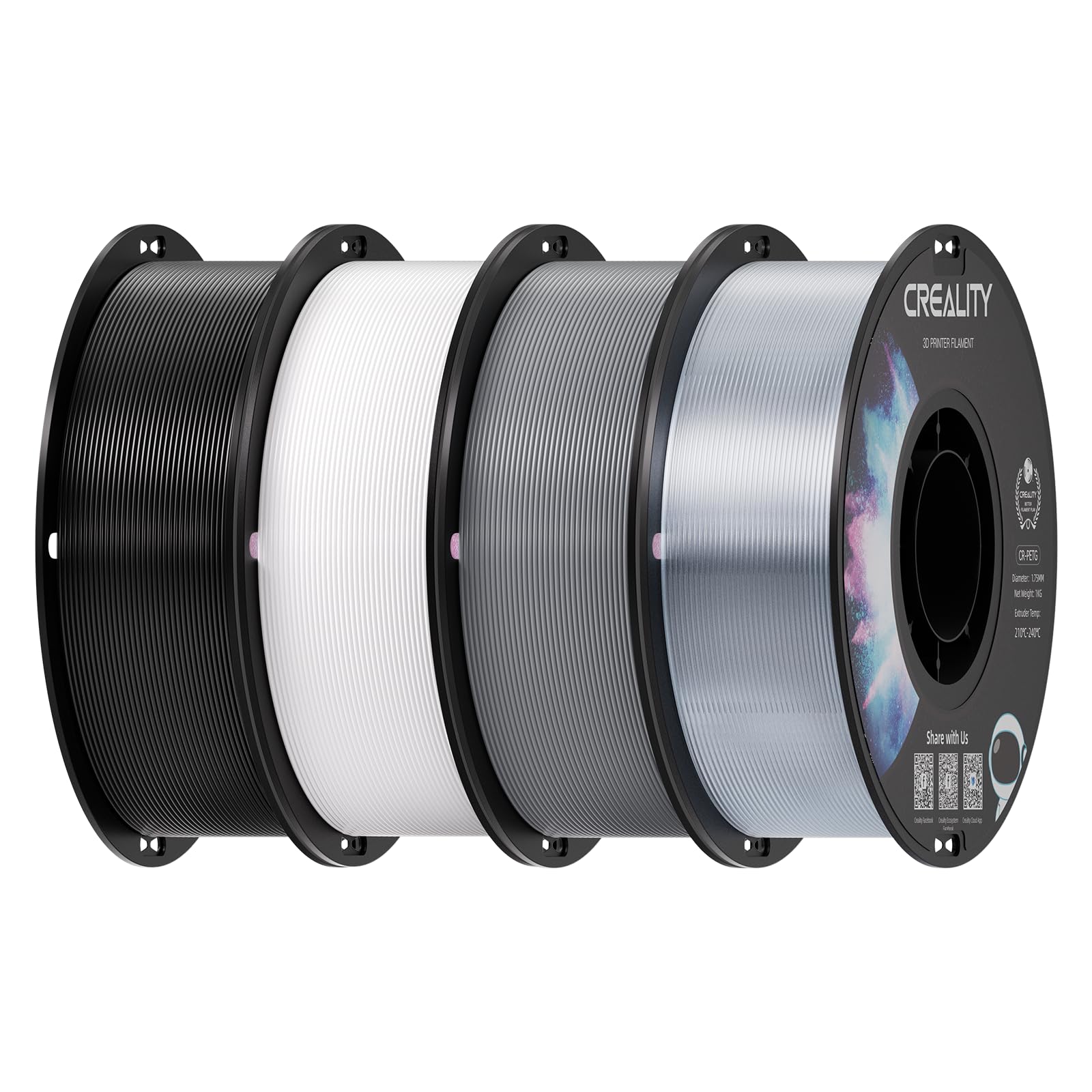 Creality 3D Printer Filament Bundle, PETG Filament 1.75mm Multicolor, Excellent Toughness High Precision, Odorless Non-Toxic Moi