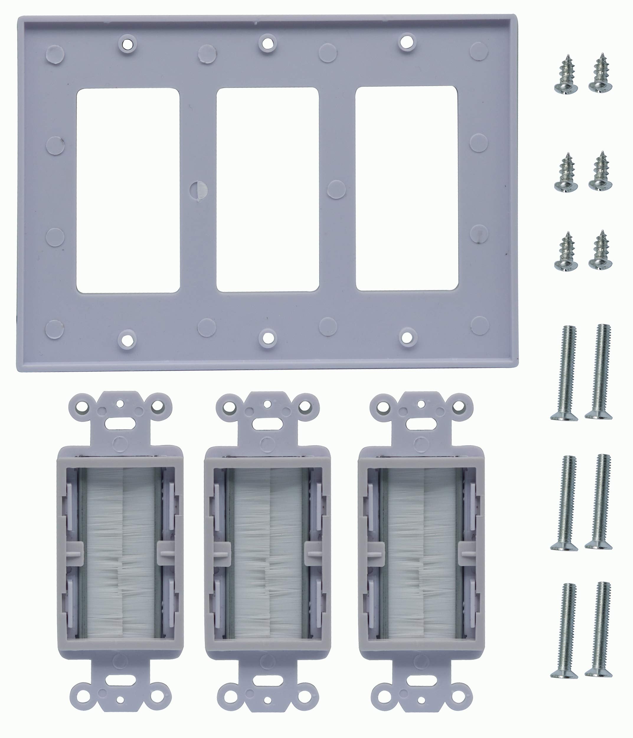Zdycgtime 3 Gang Brush Wall Plate For Cabling Cable Plate Internal Management Rj45 Usb Audio Video Cable Pass Through Brush Styl
