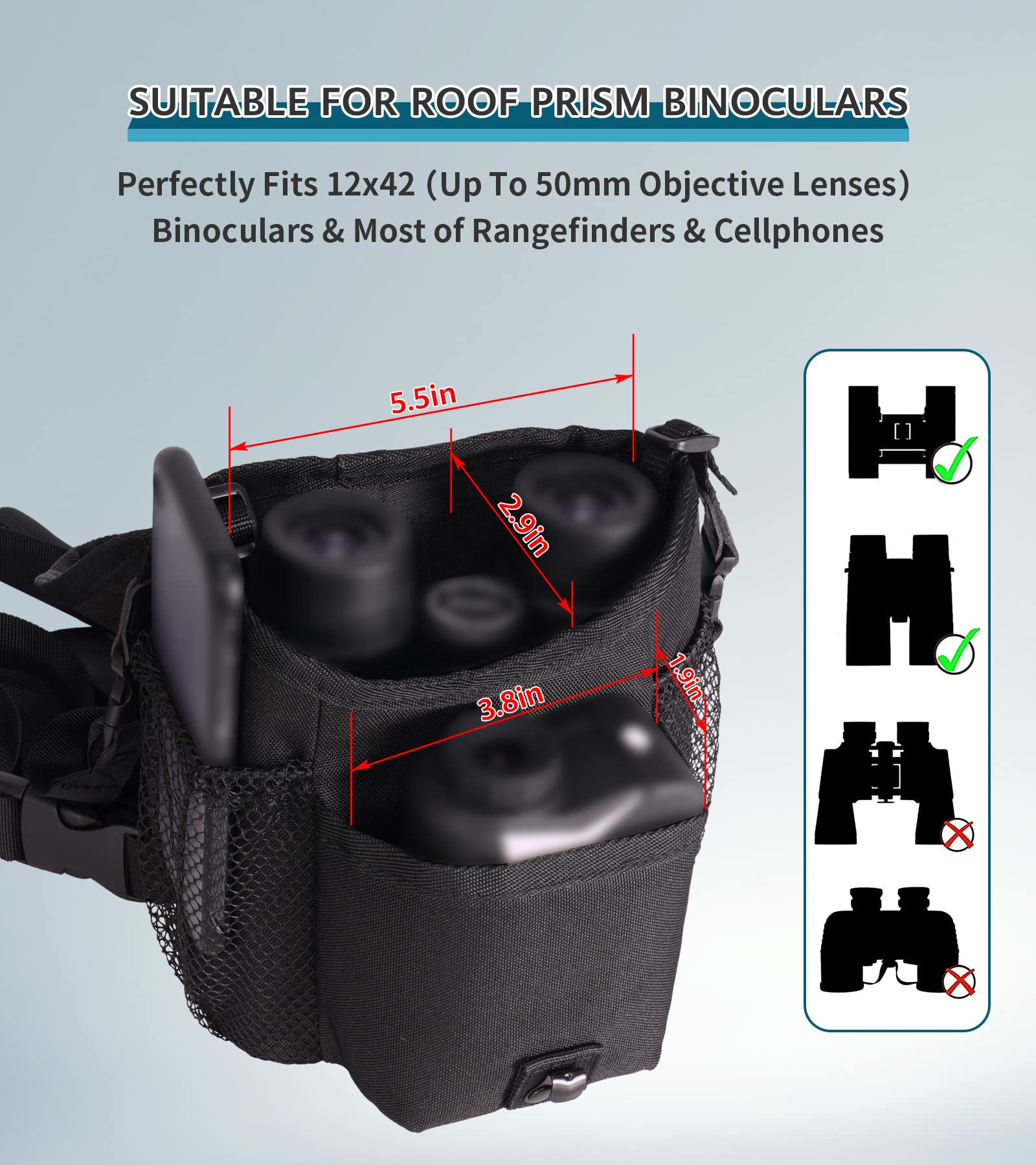 Gaiarena Binocular Harness Chest Pack, Waterproof Bino Harness With Rangefinder Pouch For 12X42 Binoculars Bino Chest Harness Ad