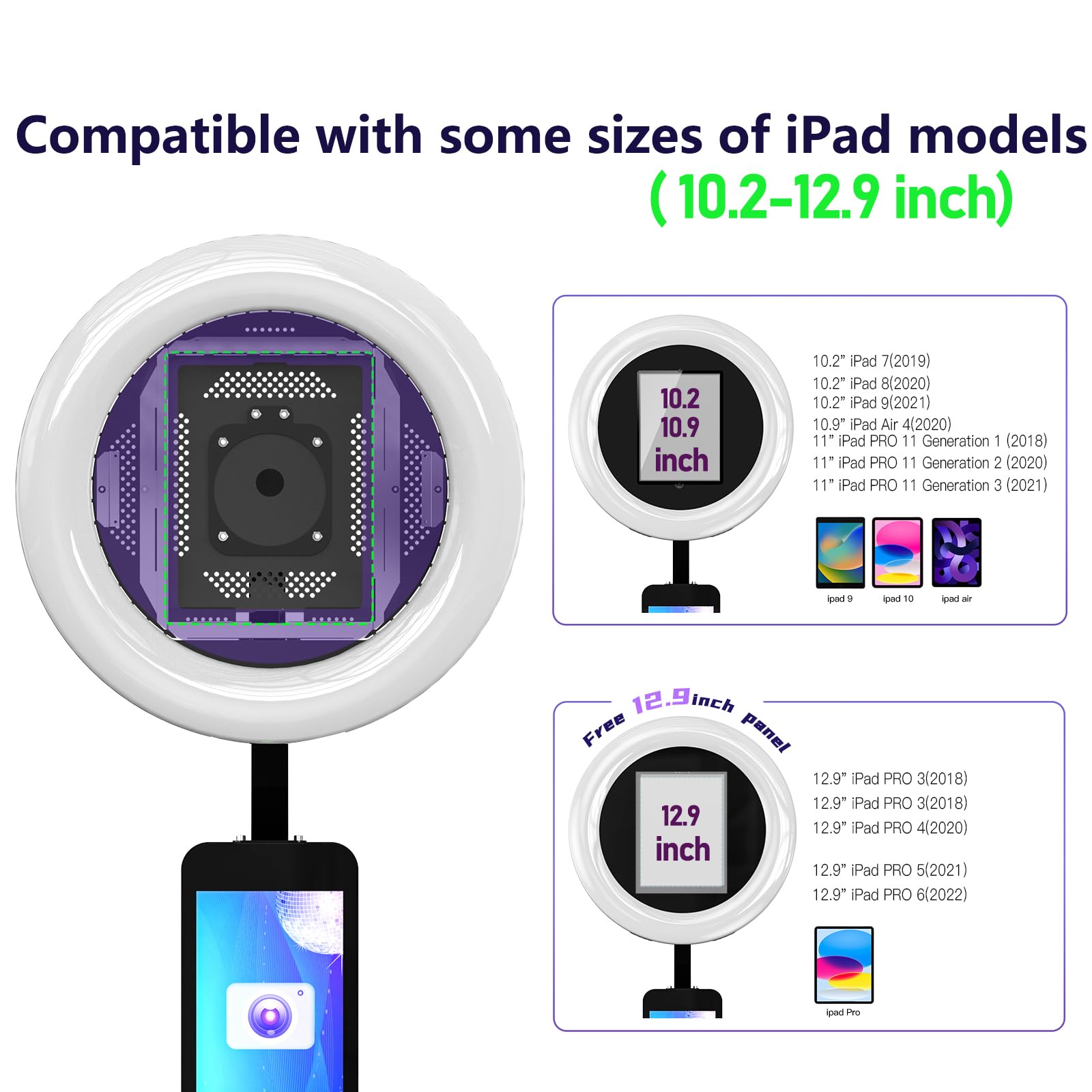 Sioxcfz Portable Photo Booth Shell Stand For Ipad 10.2'' 10.9'' 11'' 12.9''Selfie Photobooth Machines With Software App Control