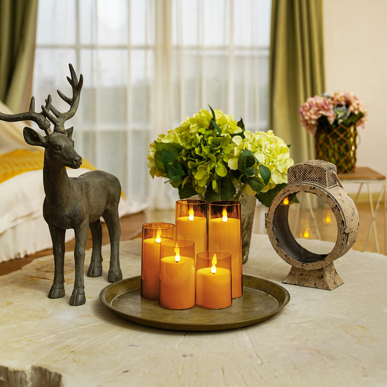 Homemory Amber Flickering Flameless Candles, Battery Operated Acrylic Led Pillar Candles With Remote Control And Timer, Set Of 5