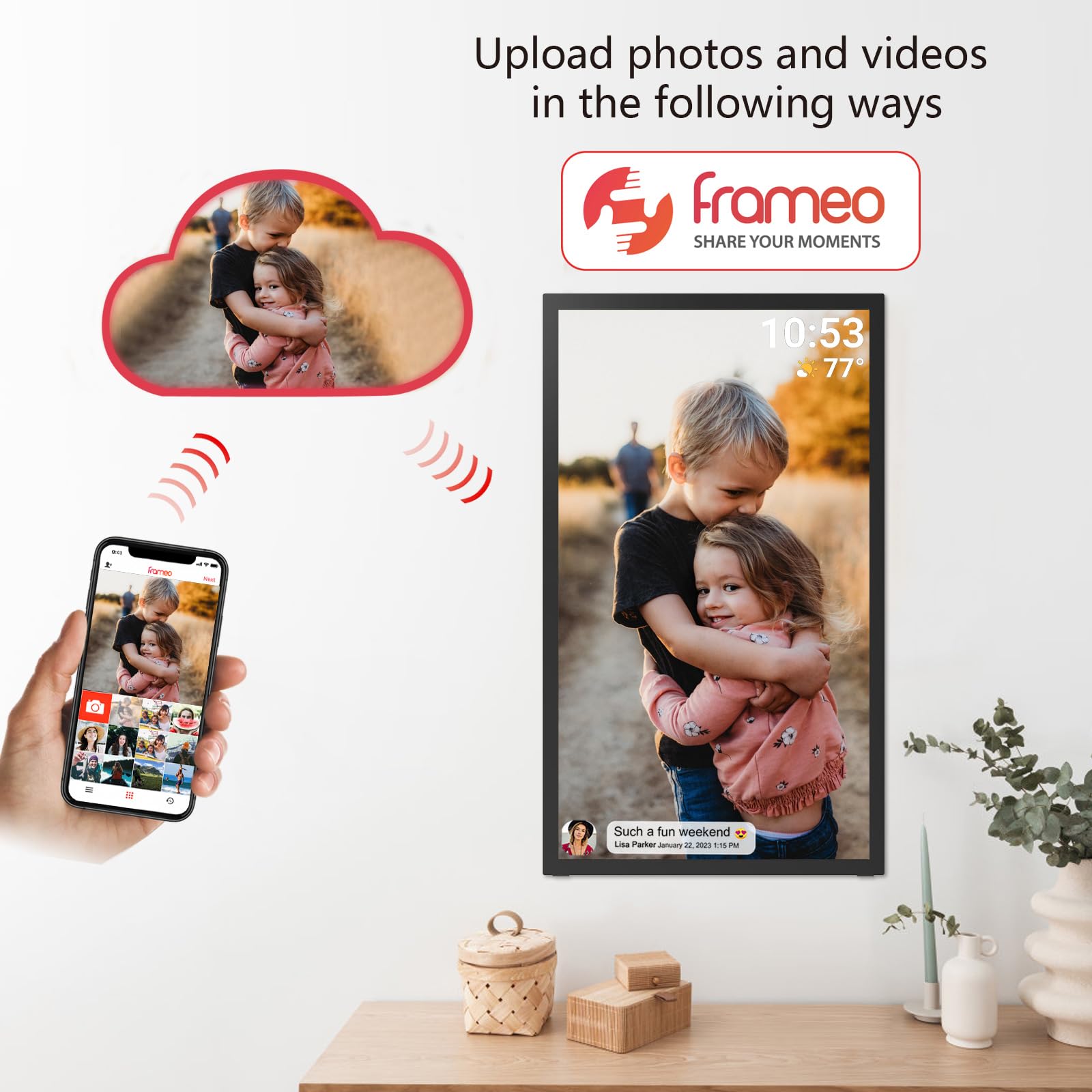 64Gb 21.5Inch Frameo Digital Photo Frame With 1920X1080 Fhd Ips Lcd Touch Screen, Dual Wifi Share Photos & Videos Via Frameo App