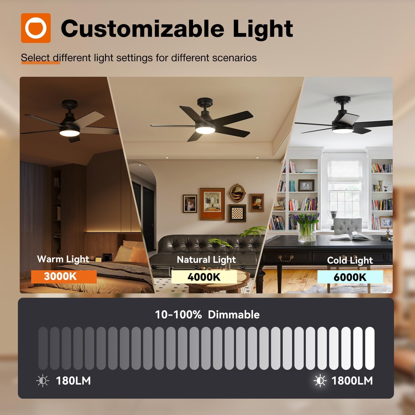 Addlon Ceiling Fans With Lights, 42 Inch Black Ceiling Fan With Light And Remote Control, Reversible, 3Cct, Dimmable, Noiseless,