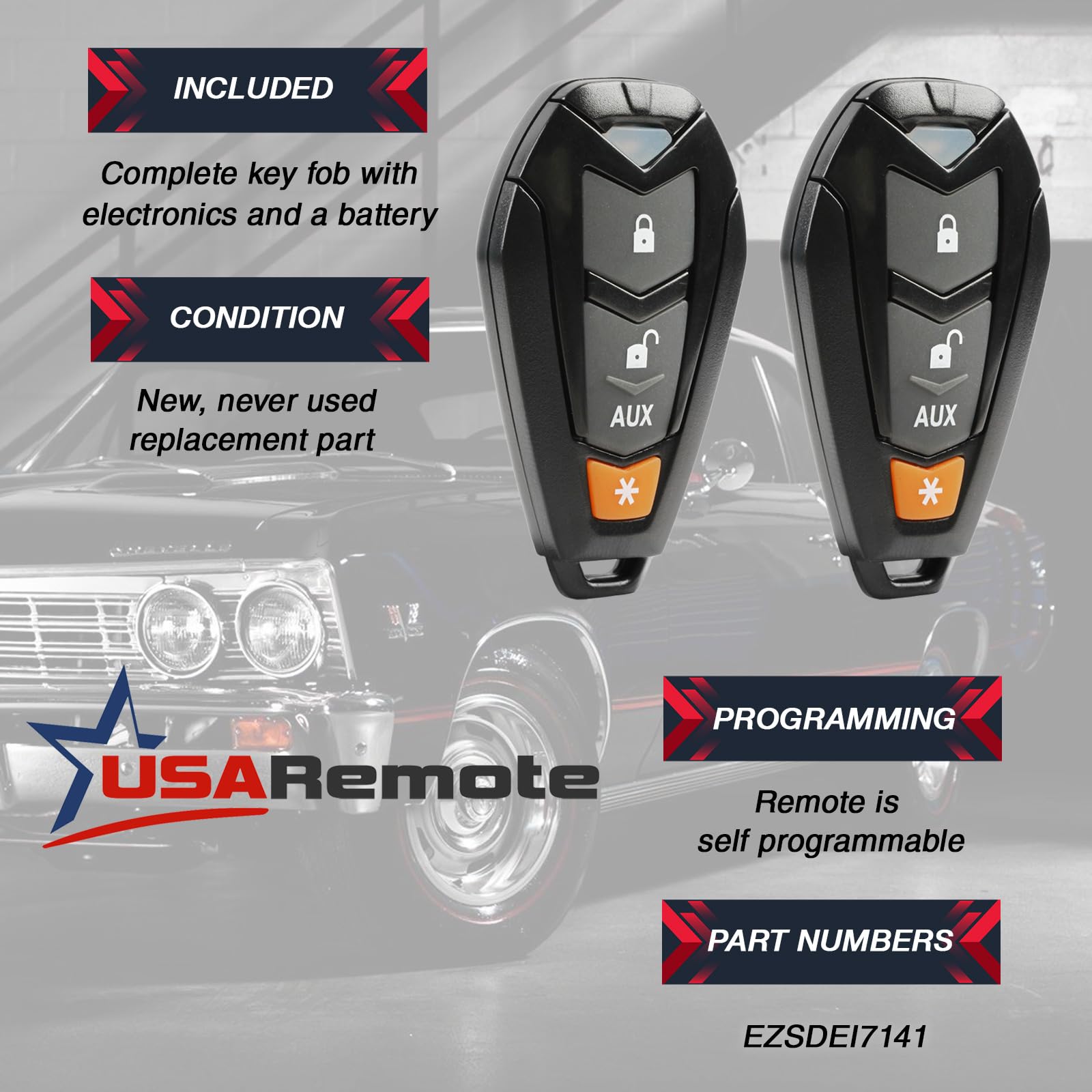 2 Key Fob Fits Viper Hornet Dei Python Clifford Aftermarket Alarm Keyless Entry Remote (Ezsdei7141)