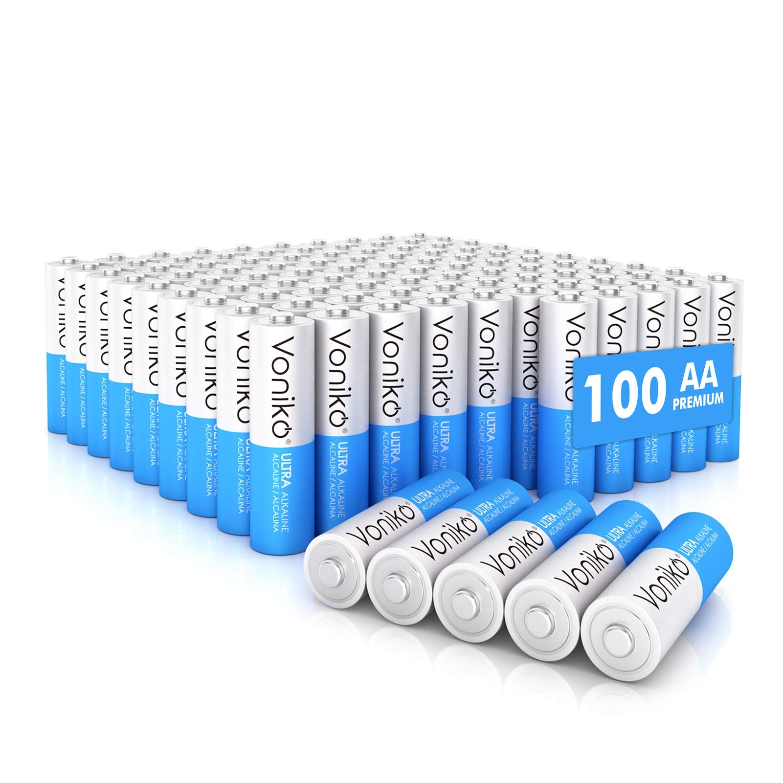 Voniko   Premium Grade Aa Batteries   (100 Pack)   Alkaline Double A Battery   Ultra Long Lasting, Leakproof 1.5V Batteries   10