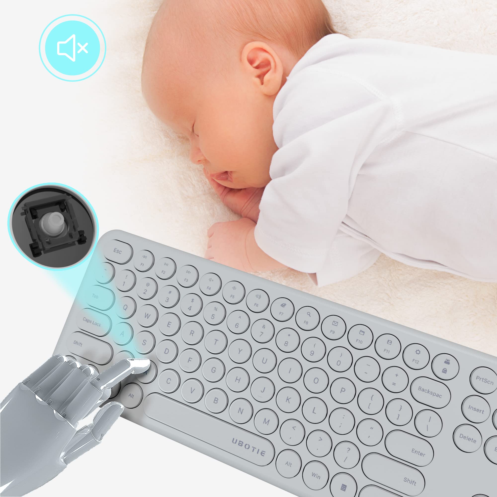 Ubotie Wireless Keyboards And Mouse, Silent Scissor Swithes Slim Keyboards Mice Set, Quiet Full Size Computer Keyboard With Adju