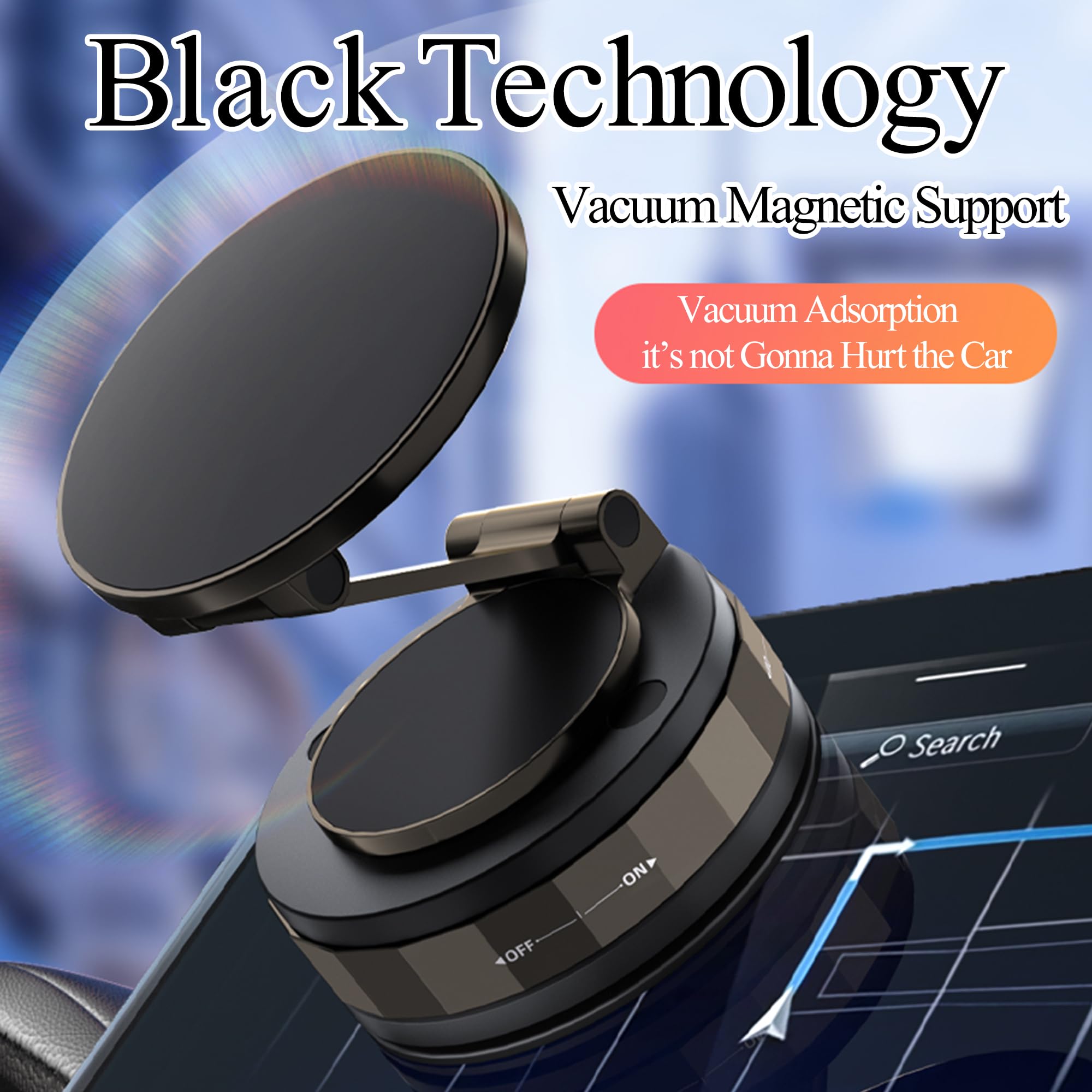 Select Master Upgraded Vacuum Magnetic Suction Phone Holder, Foldable 360 Mag Safe Car Mount, Fits I Phone 16/15/14 & Android |