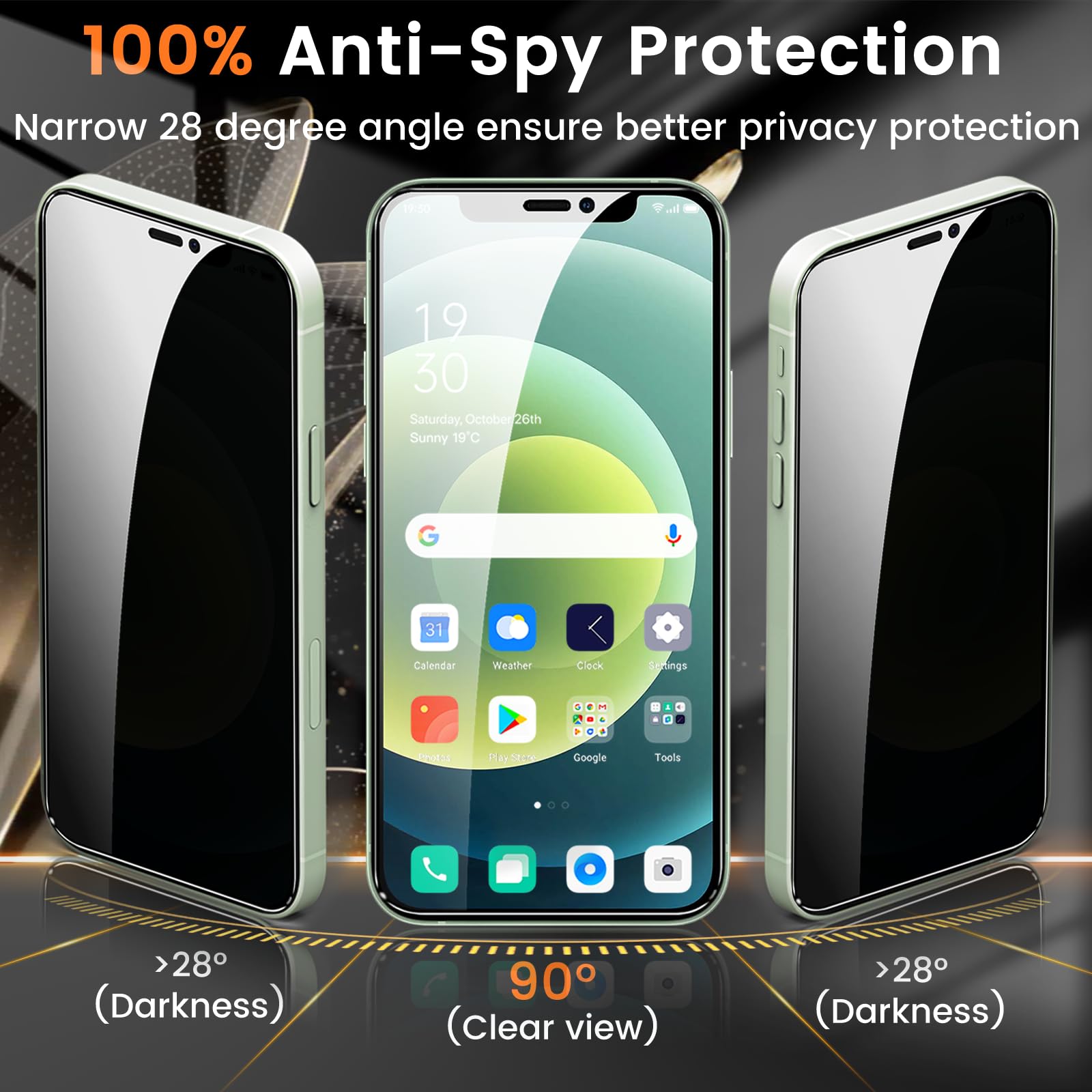 Lesakit 3+3 Pack Privacy Screen Protector For Iphone 12 6.1 Inch With 3 Pack Camera Lens Protector, Anti Spy Tempered Glass Film